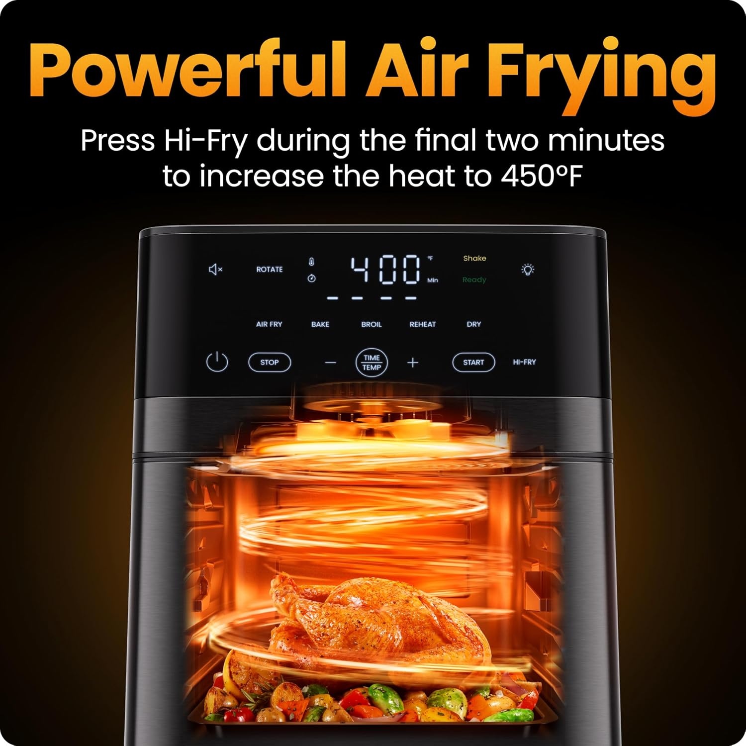 image:imageChefman Air Fryer 6in1 XL 14Quart Multifunctional Airfryer with Touchscreen Controls Rotisserie Food Dehydrator Convection Oven Bake Broil and Reheat Functions Windowed Door Black14 Quart