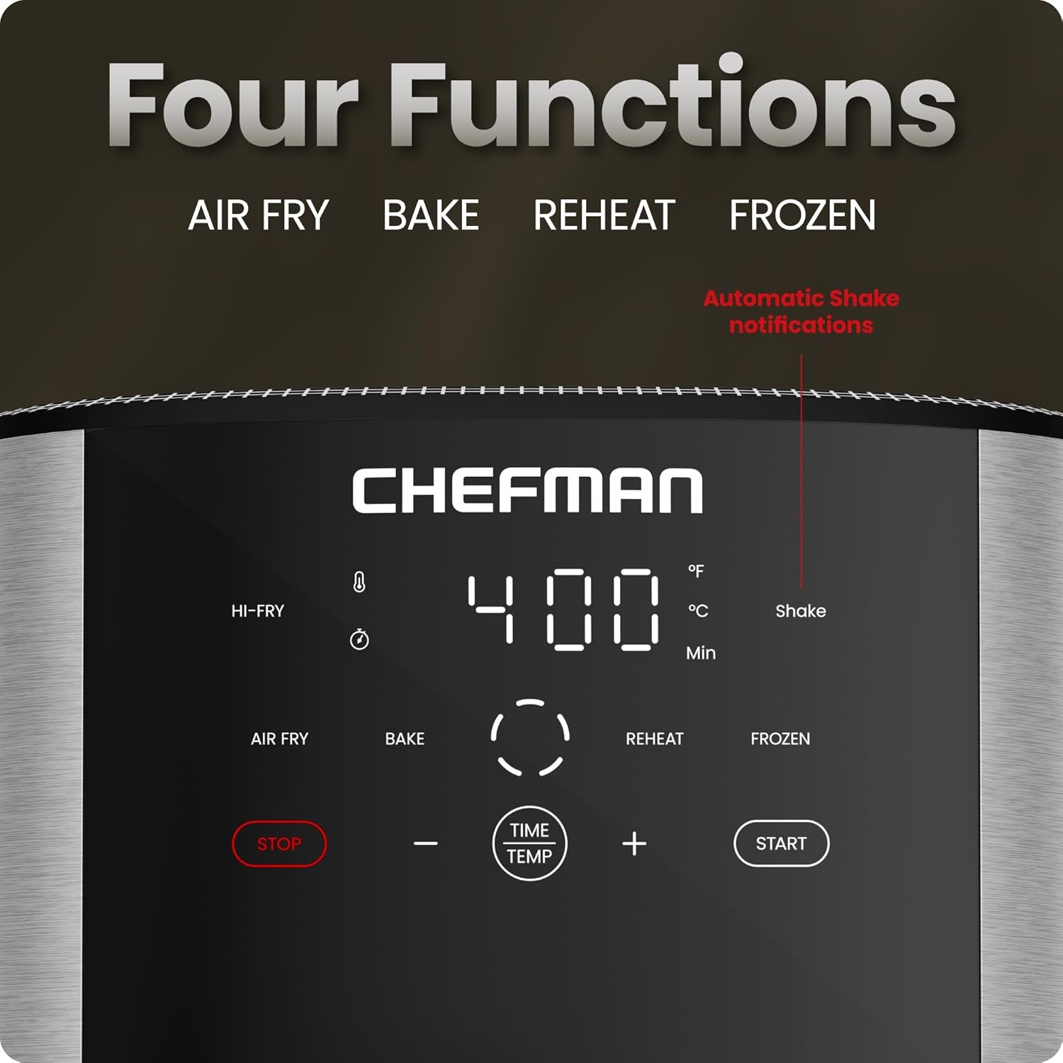 image:imageChefman Air Fryer 8 Qt TurboFry 4in1 with 450F HiFry Option for Crispier Results Bake Dehydrate Frozen XL Nonstick DishwasherSafe Basket Stainless SteelStainless steel