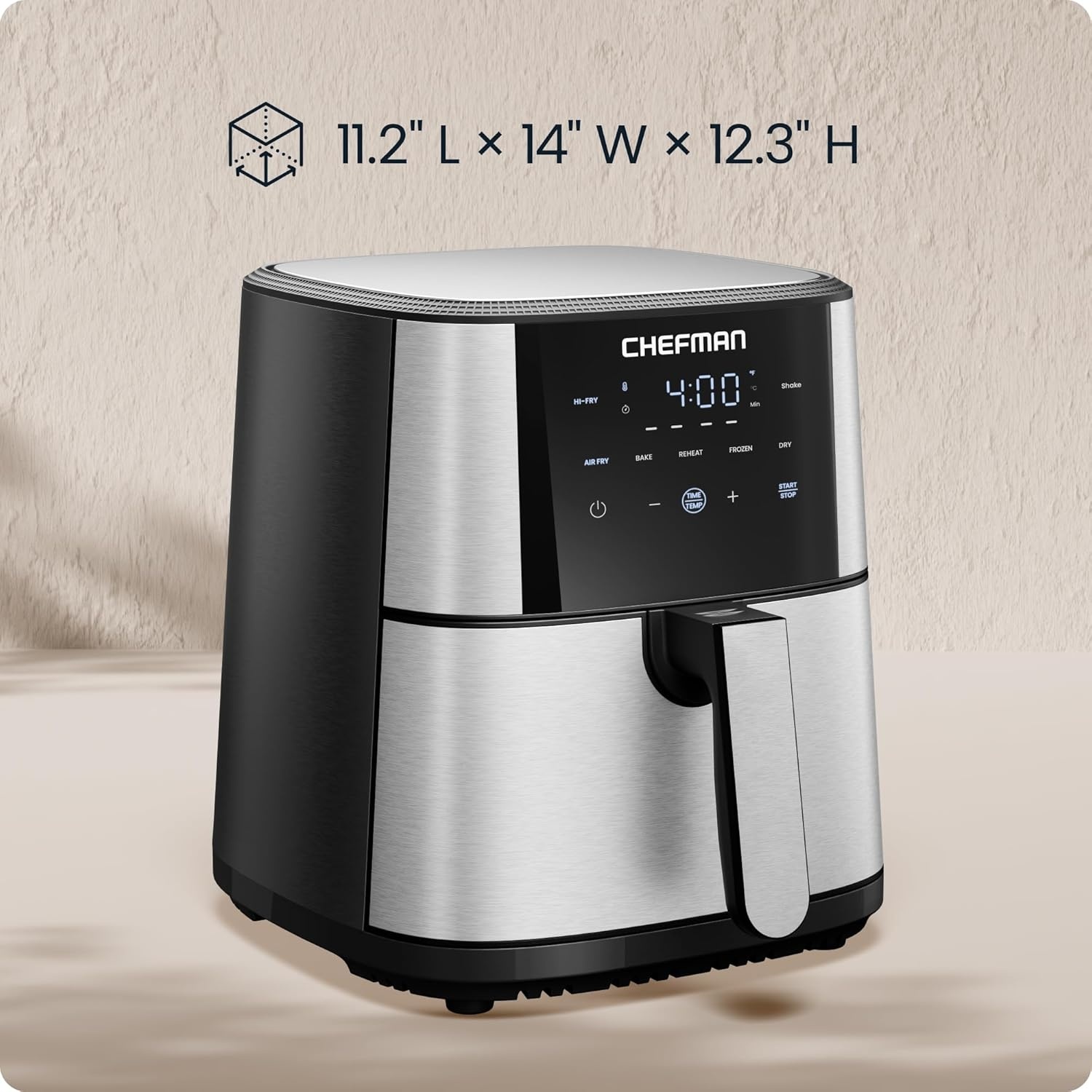 image:imageChefman Air Fryer 8 Qt TurboFry 4in1 with 450F HiFry Option for Crispier Results Bake Dehydrate Frozen XL Nonstick DishwasherSafe Basket Stainless SteelStainless steel