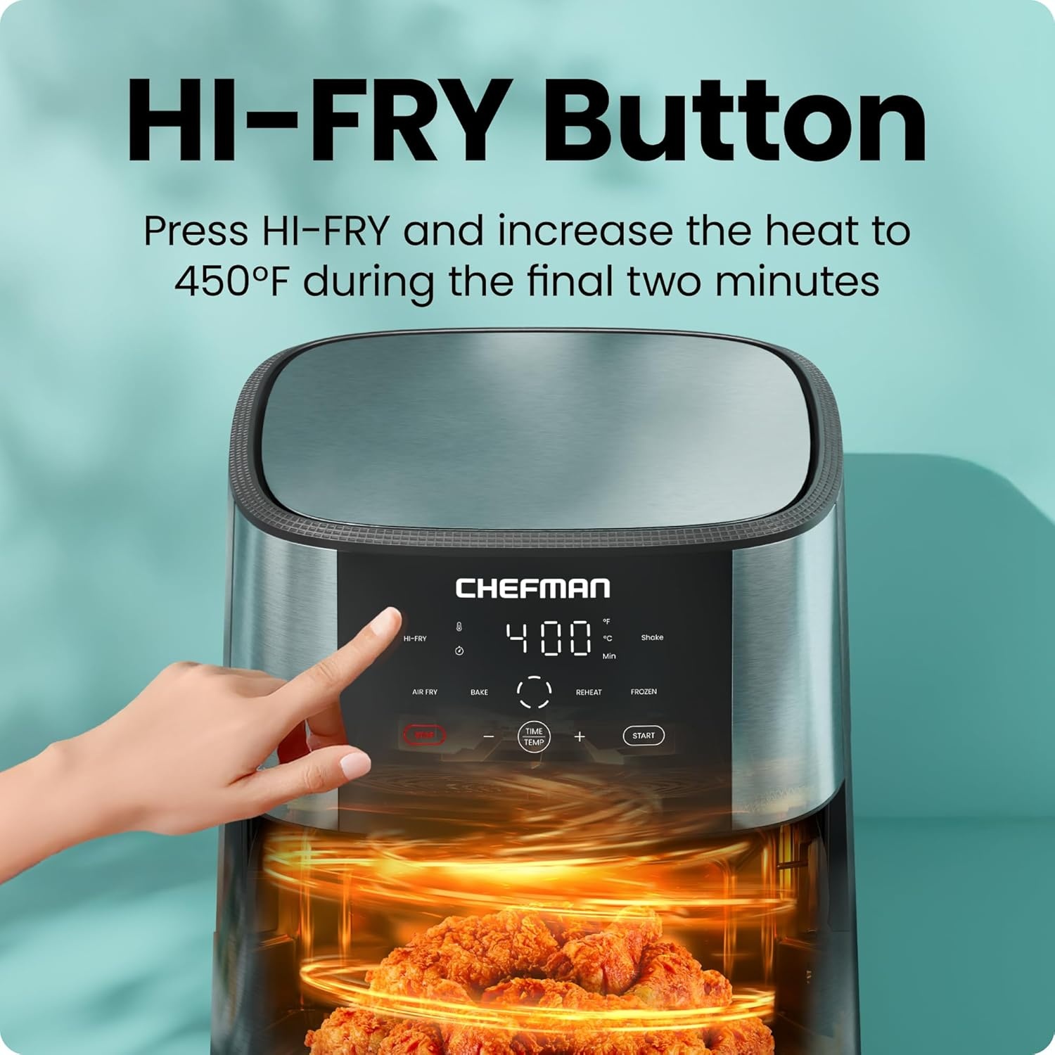 image:imageChefman Air Fryer 8 Qt TurboFry 4in1 with 450F HiFry Option for Crispier Results Bake Dehydrate Frozen XL Nonstick DishwasherSafe Basket Stainless SteelStainless steel