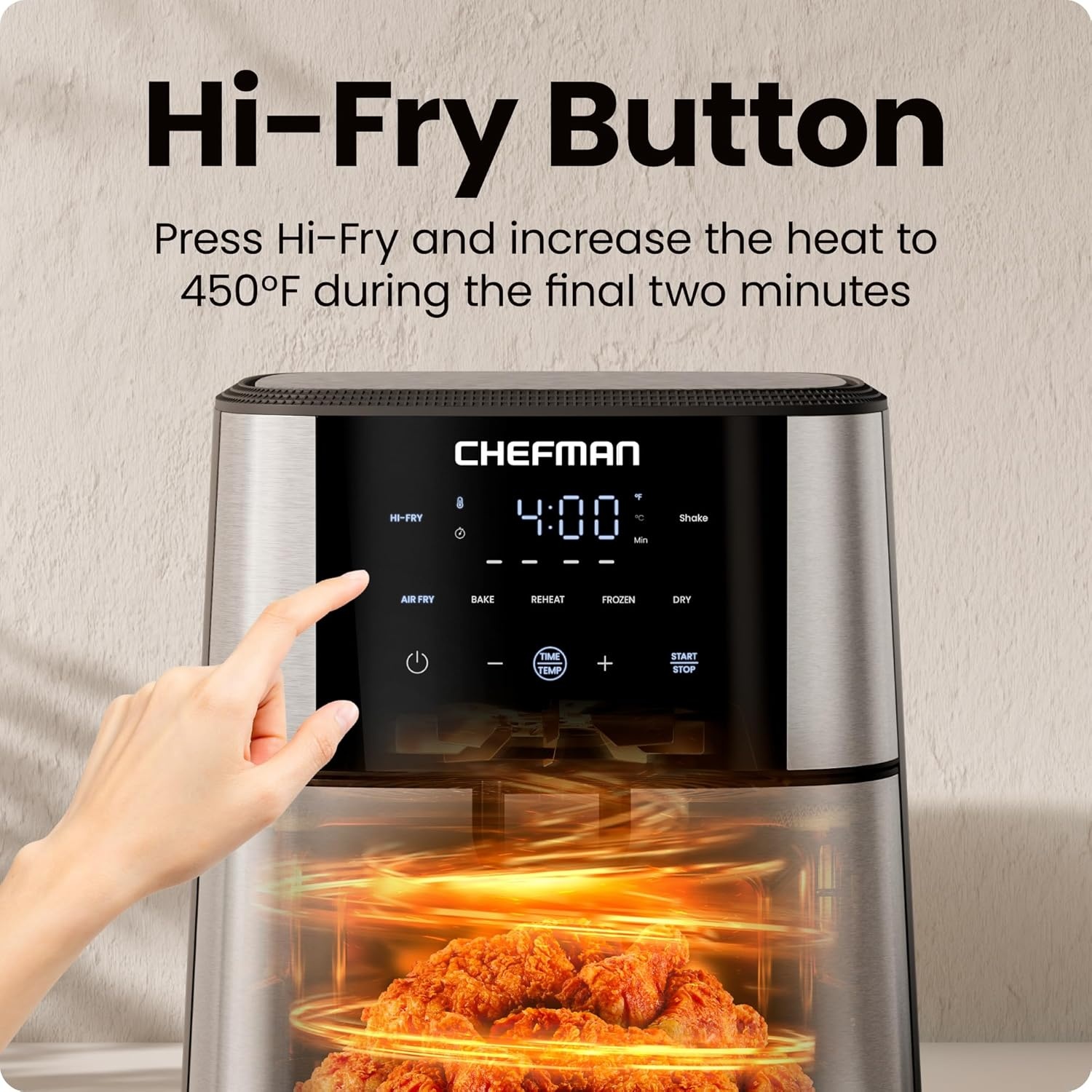 image:imageChefman Air Fryer 8 Qt TurboFry 4in1 with 450F HiFry Option for Crispier Results Bake Dehydrate Frozen XL Nonstick DishwasherSafe Basket Stainless SteelStainless steel
