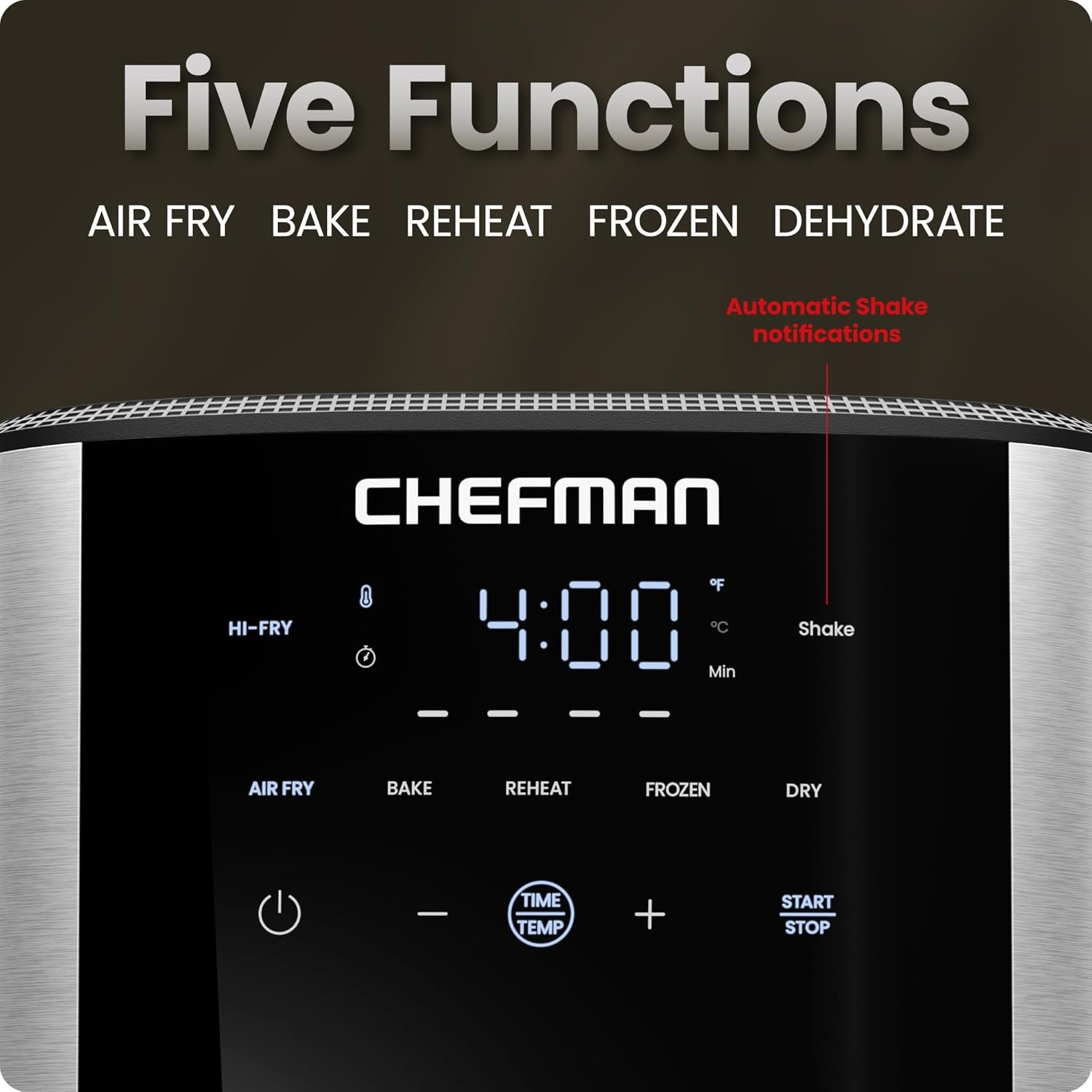 image:imageChefman Air Fryer 8 Qt TurboFry 4in1 with 450F HiFry Option for Crispier Results Bake Dehydrate Frozen XL Nonstick DishwasherSafe Basket Stainless SteelStainless steel