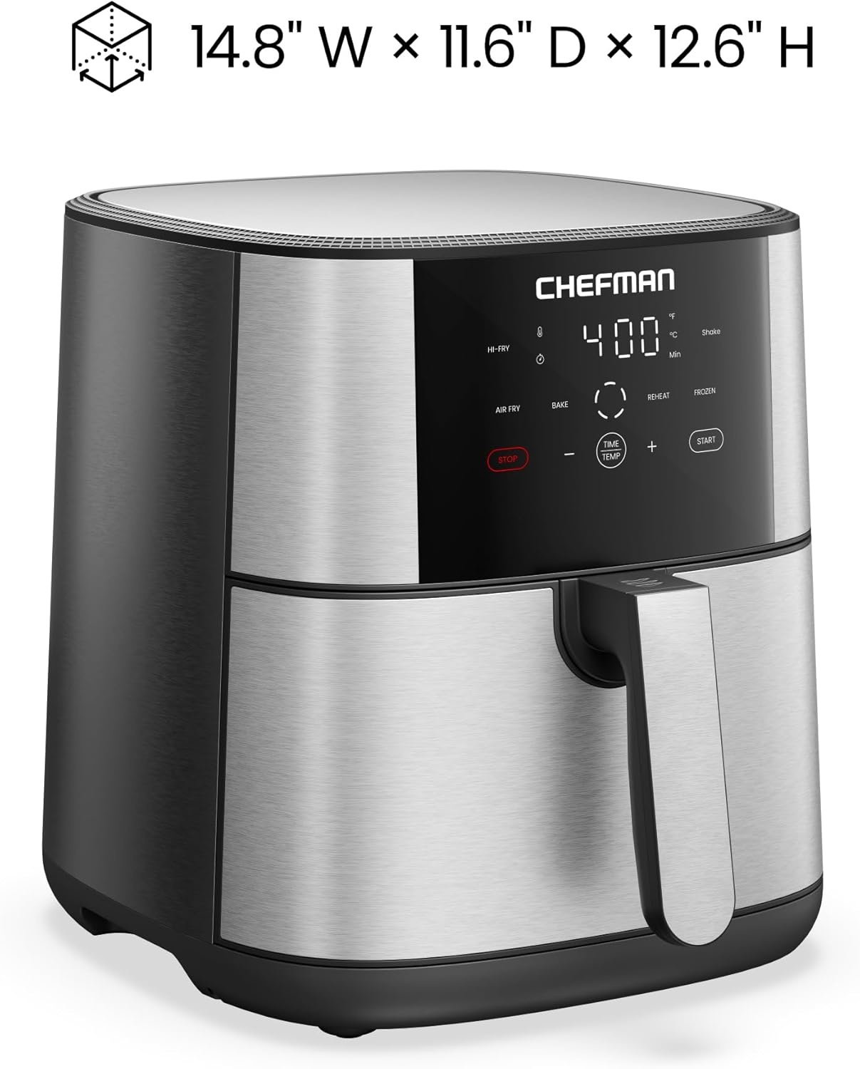 image:imageChefman Air Fryer 8 Qt TurboFry 4in1 with 450F HiFry Option for Crispier Results Bake Dehydrate Frozen XL Nonstick DishwasherSafe Basket Stainless SteelStainless steel