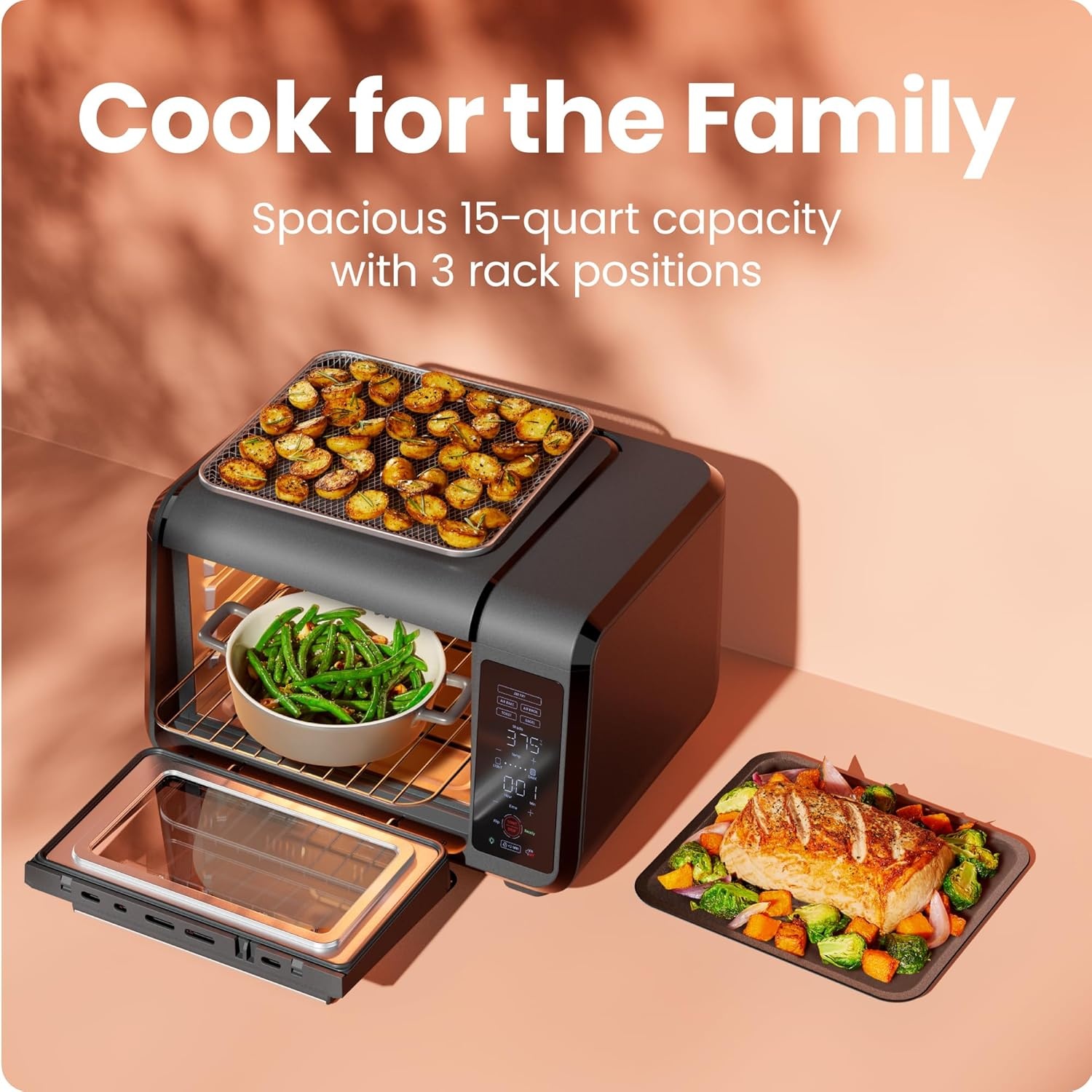 image:imageChefman Air Fryer Toaster Oven Combo Countertop Oven for Quick amp Healthy Meals Bake Broil Air Fry Toast and Bagel Functions 450F Max Temp 4 Slice Toaster Oven Air Fryer Combo IvoryBlack