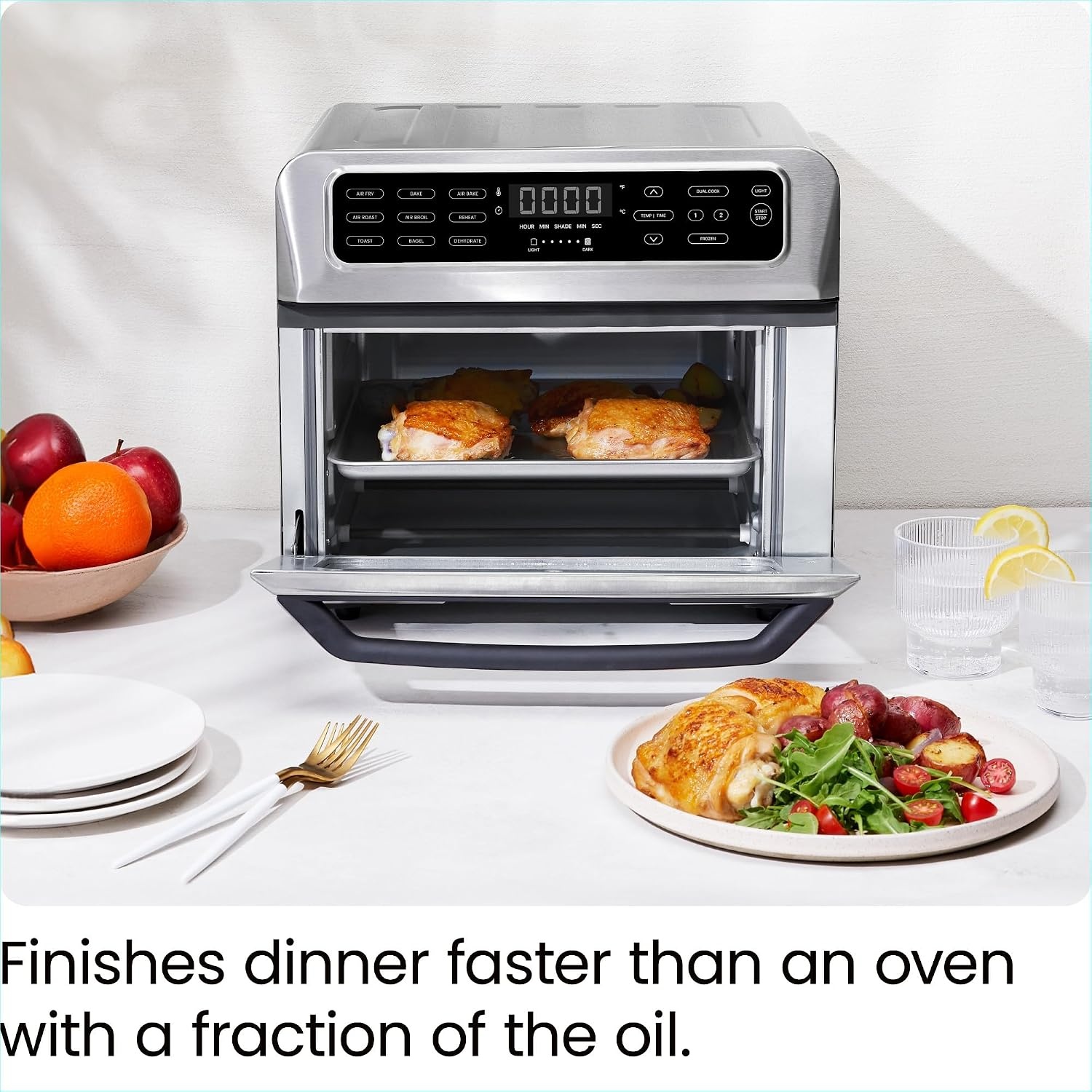 image:imageChefman Air Fryer Toaster Oven Combo Countertop Oven for Quick amp Healthy Meals Bake Broil Air Fry Toast and Bagel Functions 450F Max Temp 4 Slice Toaster Oven Air Fryer Combo IvoryStainless