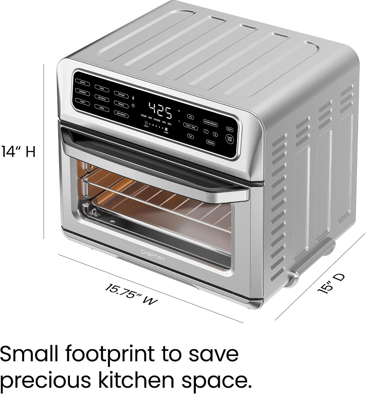 image:imageChefman Air Fryer Toaster Oven Combo Countertop Oven for Quick amp Healthy Meals Bake Broil Air Fry Toast and Bagel Functions 450F Max Temp 4 Slice Toaster Oven Air Fryer Combo IvoryStainless