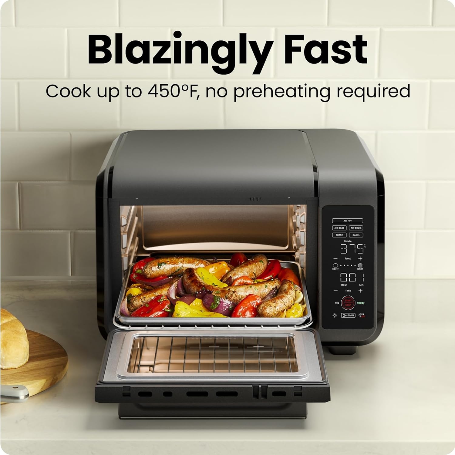 image:imageChefman Air Fryer Toaster Oven Combo Countertop Oven for Quick amp Healthy Meals Bake Broil Air Fry Toast and Bagel Functions 450F Max Temp 4 Slice Toaster Oven Air Fryer Combo IvoryBlack