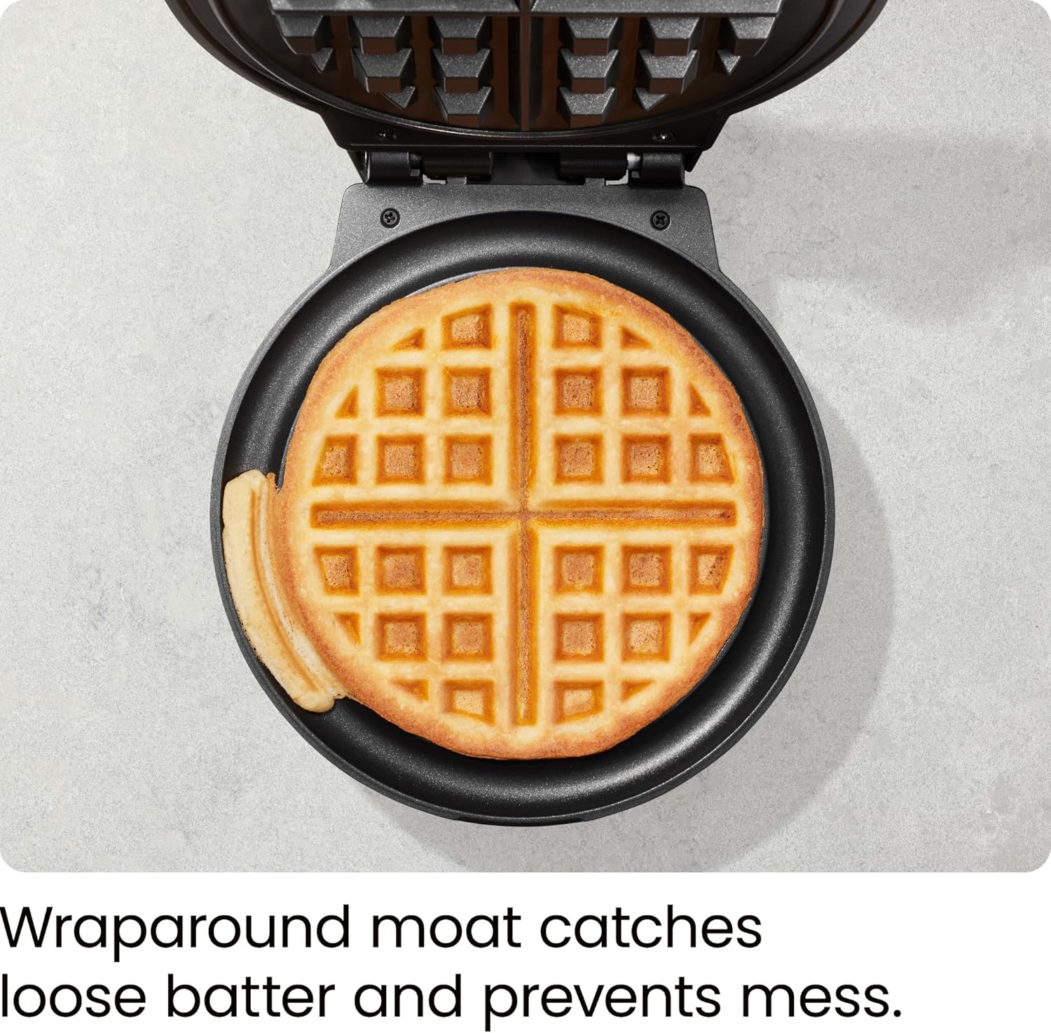 image:imageChefman AntiOverflow Belgian Waffle Maker wShade Selector Stainless Steel Temperature Control Mess Free Moat Round Nonstick Iron Plate Cool Touch Handle Measuring Cup IncludedBlack