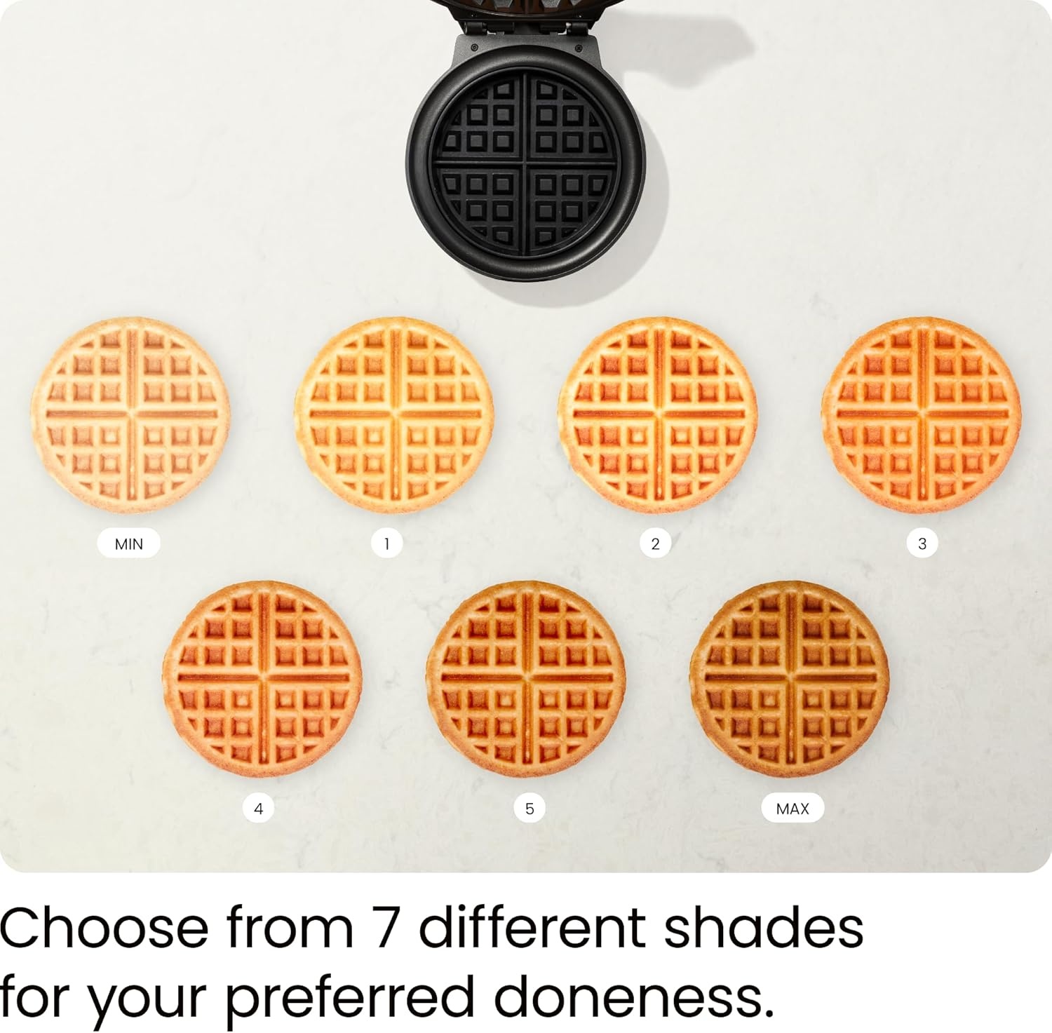 image:imageChefman AntiOverflow Belgian Waffle Maker wShade Selector Stainless Steel Temperature Control Mess Free Moat Round Nonstick Iron Plate Cool Touch Handle Measuring Cup IncludedBlack