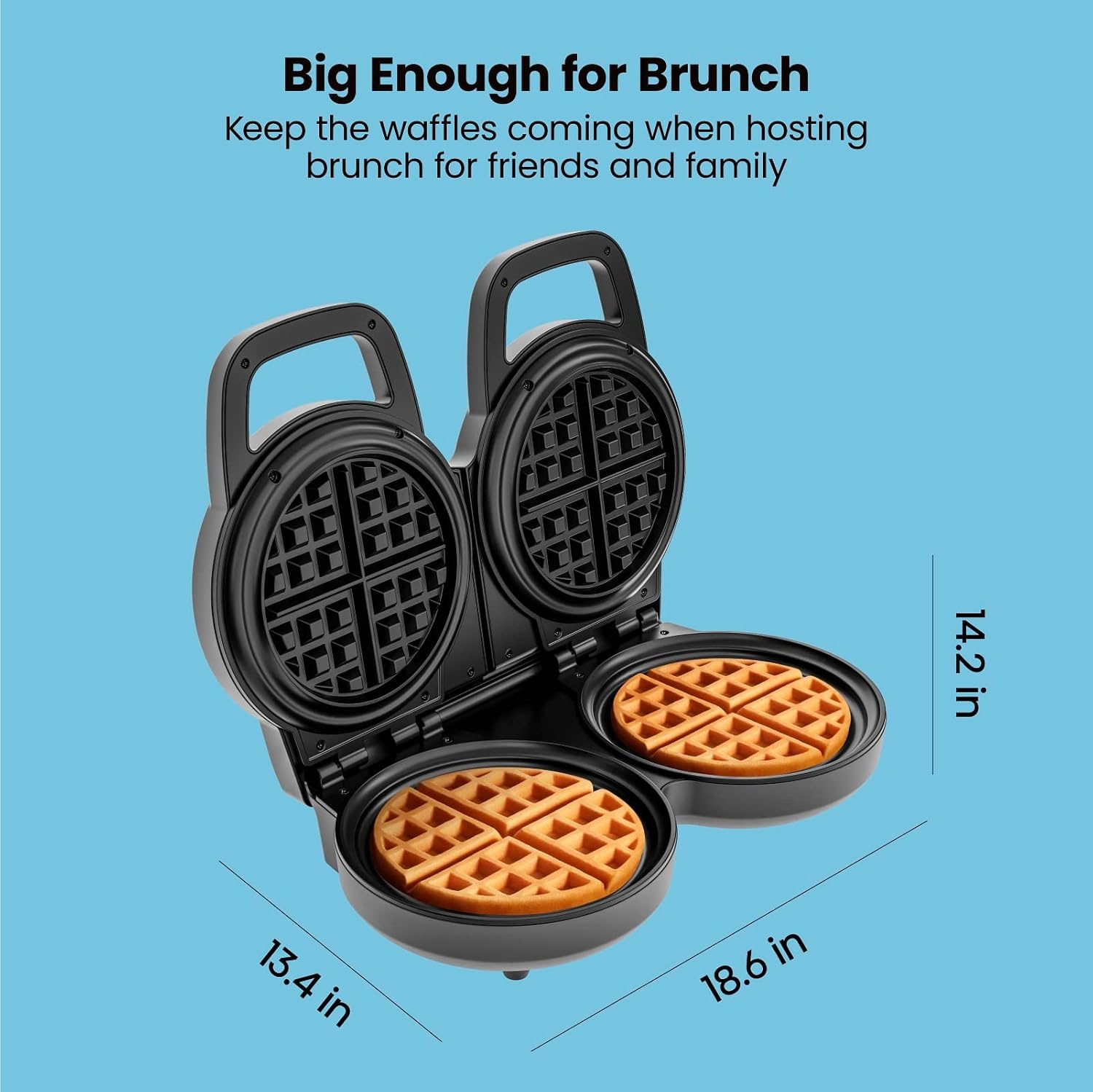 image:imageChefman AntiOverflow Belgian Waffle Maker wShade Selector Stainless Steel Temperature Control Mess Free Moat Round Nonstick Iron Plate Cool Touch Handle Measuring Cup IncludedStainless Double