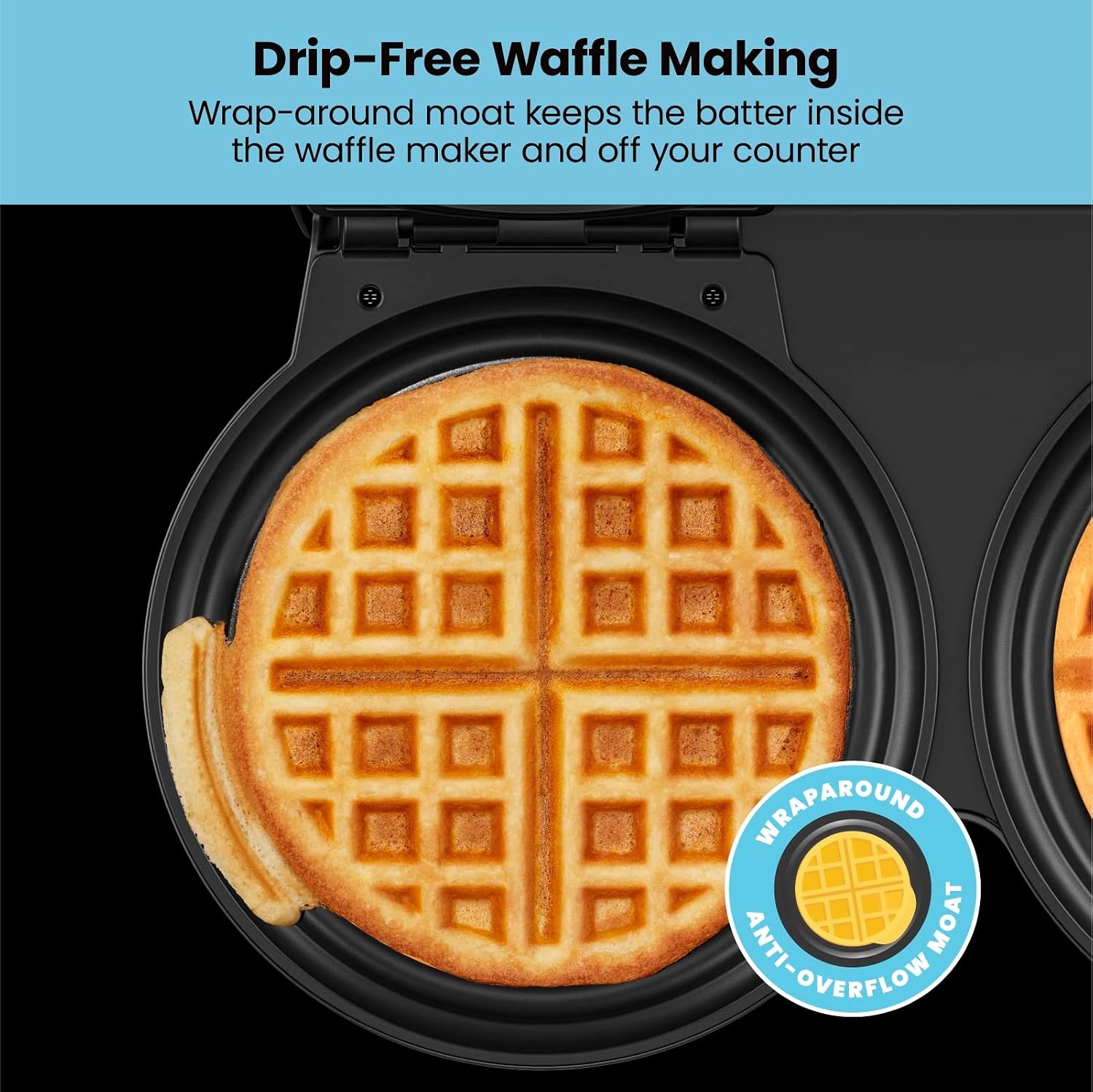 image:imageChefman AntiOverflow Belgian Waffle Maker wShade Selector Stainless Steel Temperature Control Mess Free Moat Round Nonstick Iron Plate Cool Touch Handle Measuring Cup IncludedStainless Double
