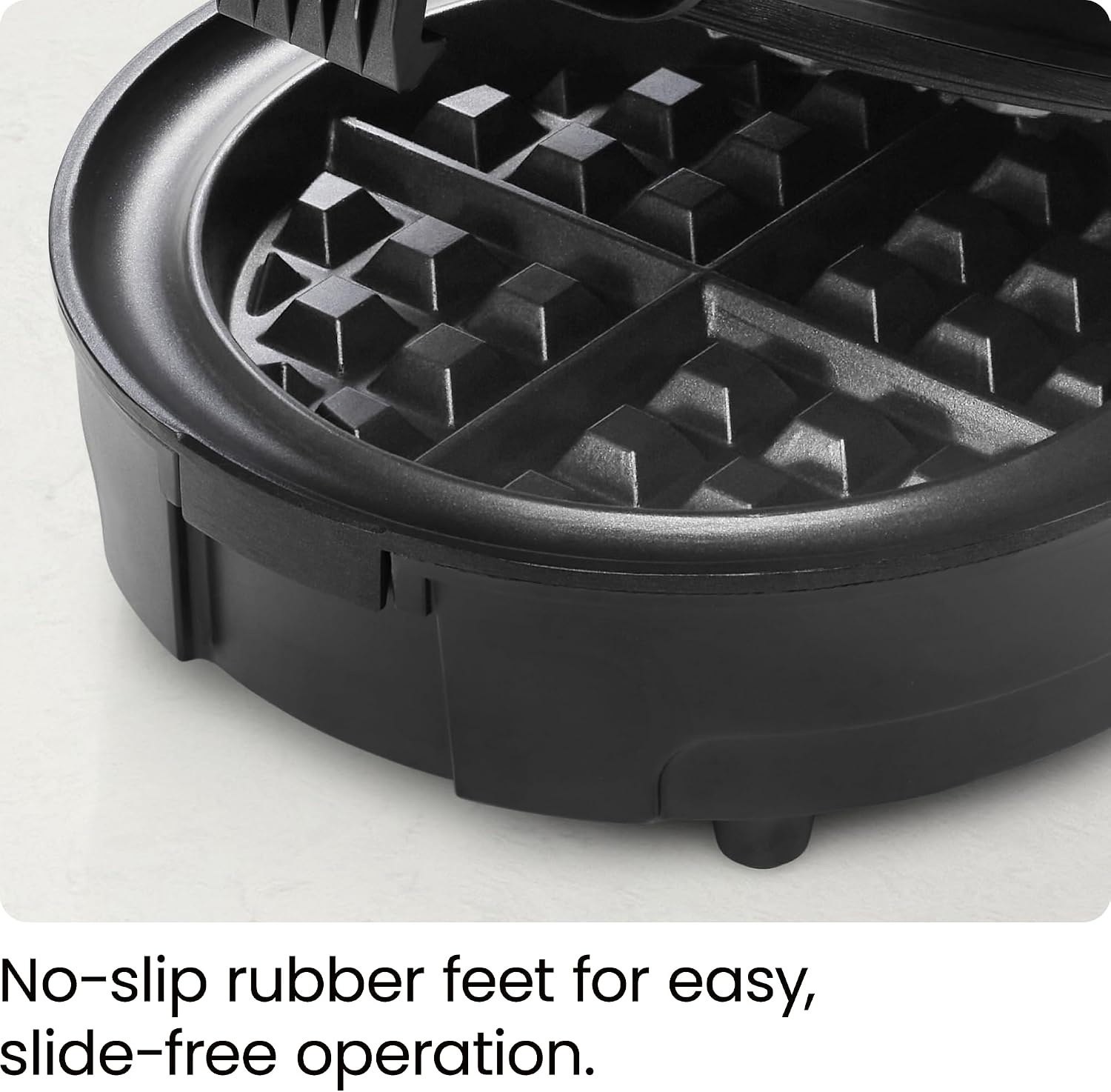 image:imageChefman AntiOverflow Belgian Waffle Maker wShade Selector Stainless Steel Temperature Control Mess Free Moat Round Nonstick Iron Plate Cool Touch Handle Measuring Cup IncludedBlack