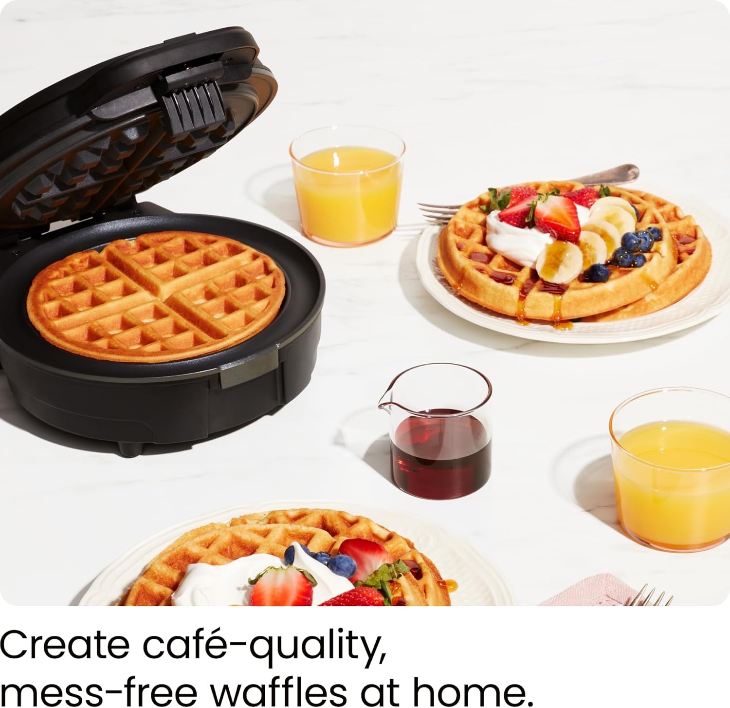 image:imageChefman AntiOverflow Belgian Waffle Maker wShade Selector Stainless Steel Temperature Control Mess Free Moat Round Nonstick Iron Plate Cool Touch Handle Measuring Cup IncludedBlack