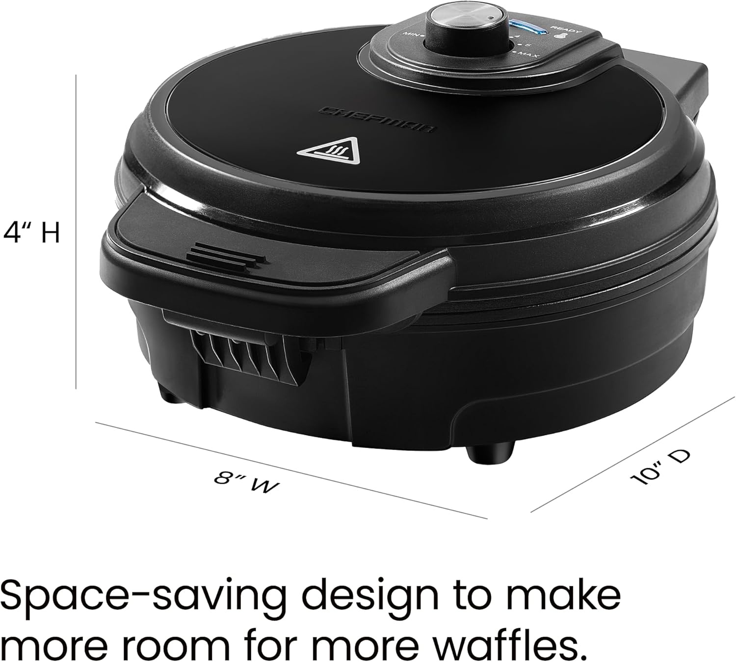 image:imageChefman AntiOverflow Belgian Waffle Maker wShade Selector Stainless Steel Temperature Control Mess Free Moat Round Nonstick Iron Plate Cool Touch Handle Measuring Cup IncludedBlack