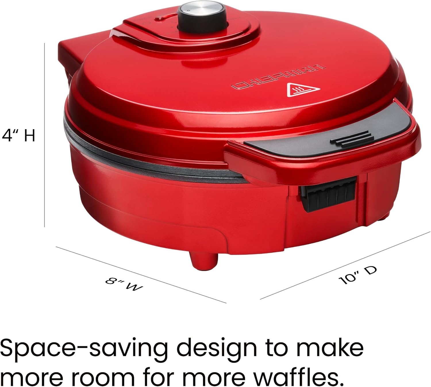 image:imageChefman AntiOverflow Belgian Waffle Maker wShade Selector Stainless Steel Temperature Control Mess Free Moat Round Nonstick Iron Plate Cool Touch Handle Measuring Cup IncludedRed