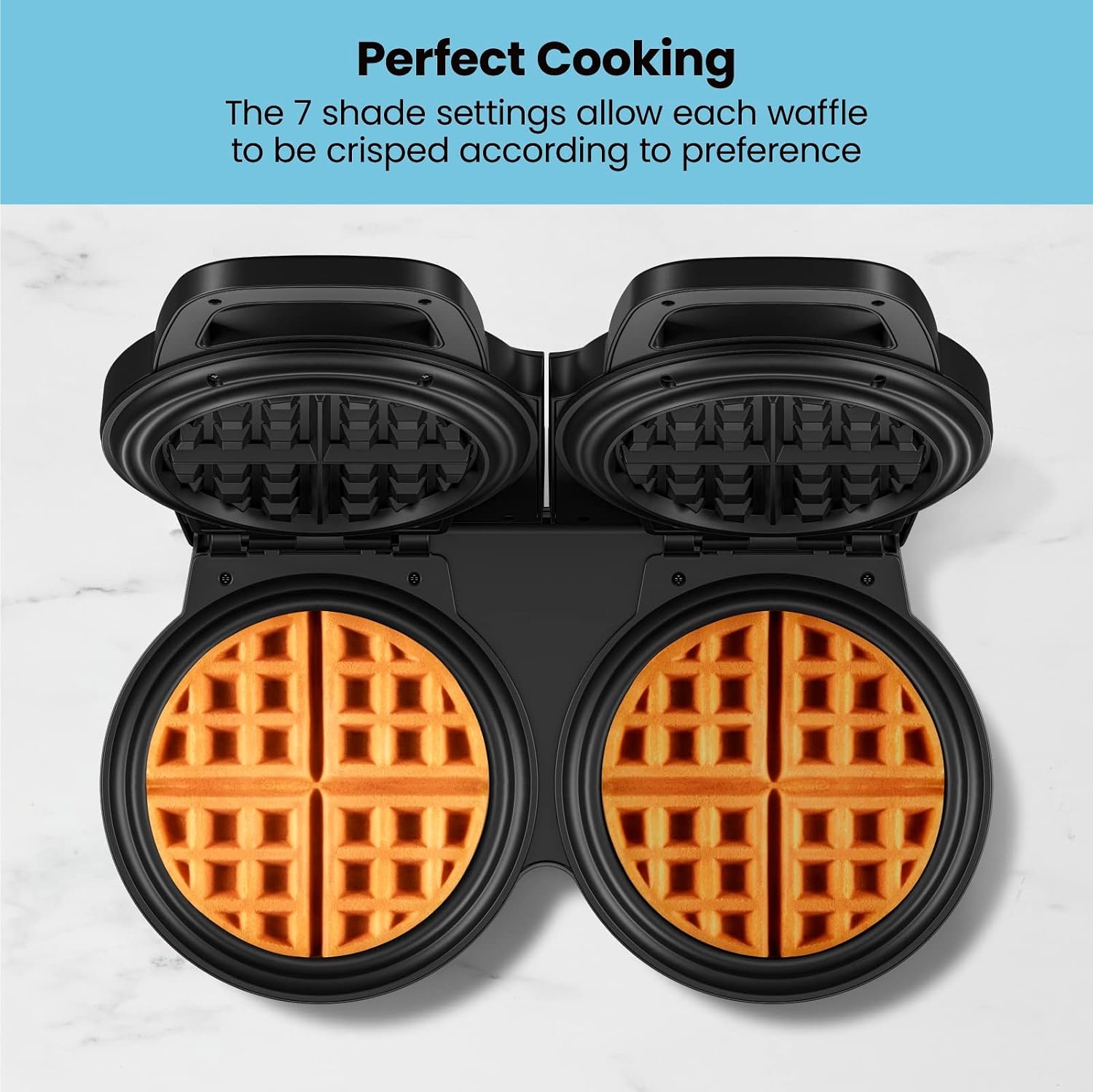 image:imageChefman AntiOverflow Belgian Waffle Maker wShade Selector Stainless Steel Temperature Control Mess Free Moat Round Nonstick Iron Plate Cool Touch Handle Measuring Cup IncludedStainless Double