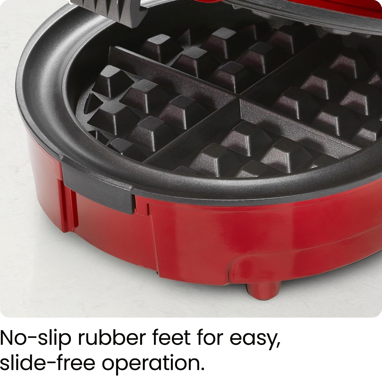 image:imageChefman AntiOverflow Belgian Waffle Maker wShade Selector Stainless Steel Temperature Control Mess Free Moat Round Nonstick Iron Plate Cool Touch Handle Measuring Cup IncludedRed