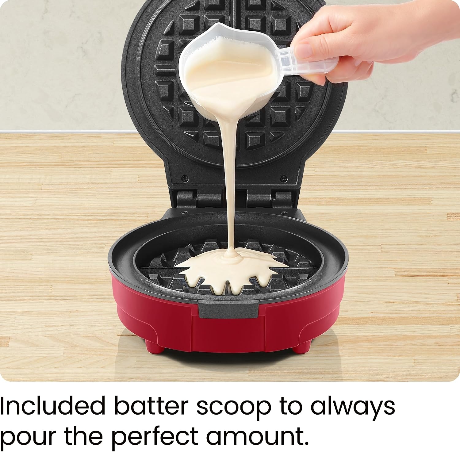 image:imageChefman AntiOverflow Belgian Waffle Maker wShade Selector Stainless Steel Temperature Control Mess Free Moat Round Nonstick Iron Plate Cool Touch Handle Measuring Cup IncludedRed