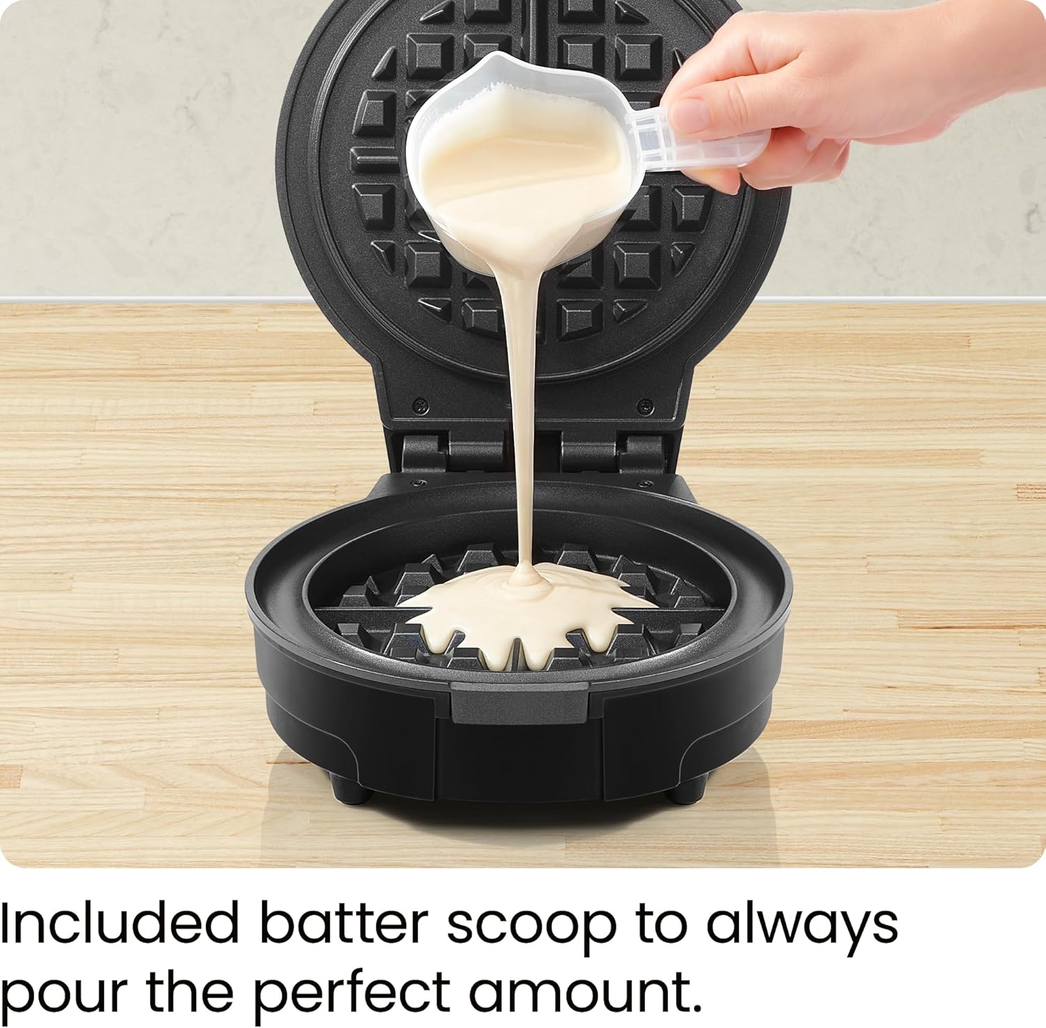 image:imageChefman AntiOverflow Belgian Waffle Maker wShade Selector Temperature Control Mess Free Moat Round Iron wNonstick Plates amp Cool Touch Handle Measuring Cup Included BlackBlack