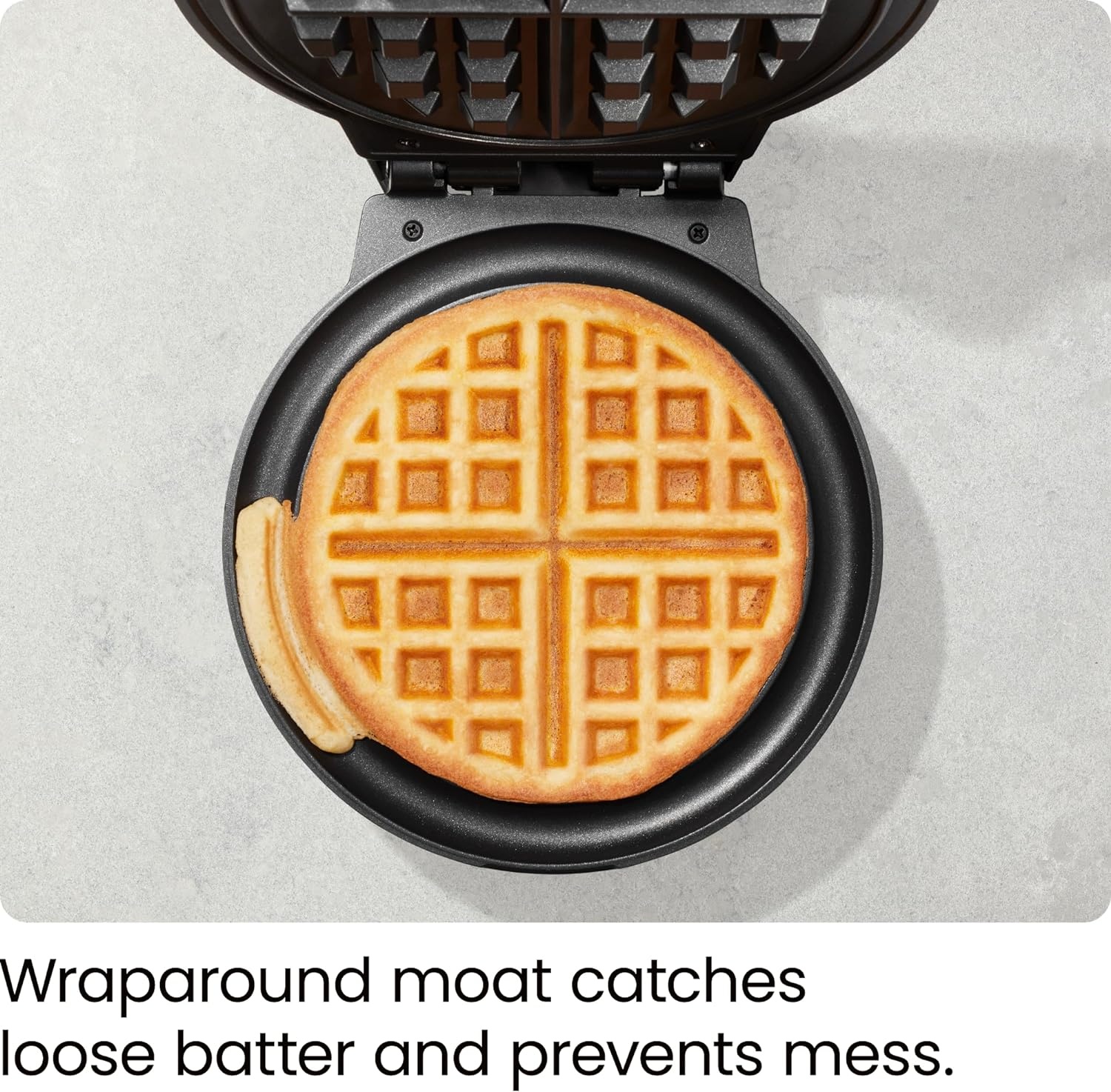 image:imageChefman AntiOverflow Belgian Waffle Maker wShade Selector Temperature Control Mess Free Moat Round Iron wNonstick Plates amp Cool Touch Handle Measuring Cup Included BlackBlack