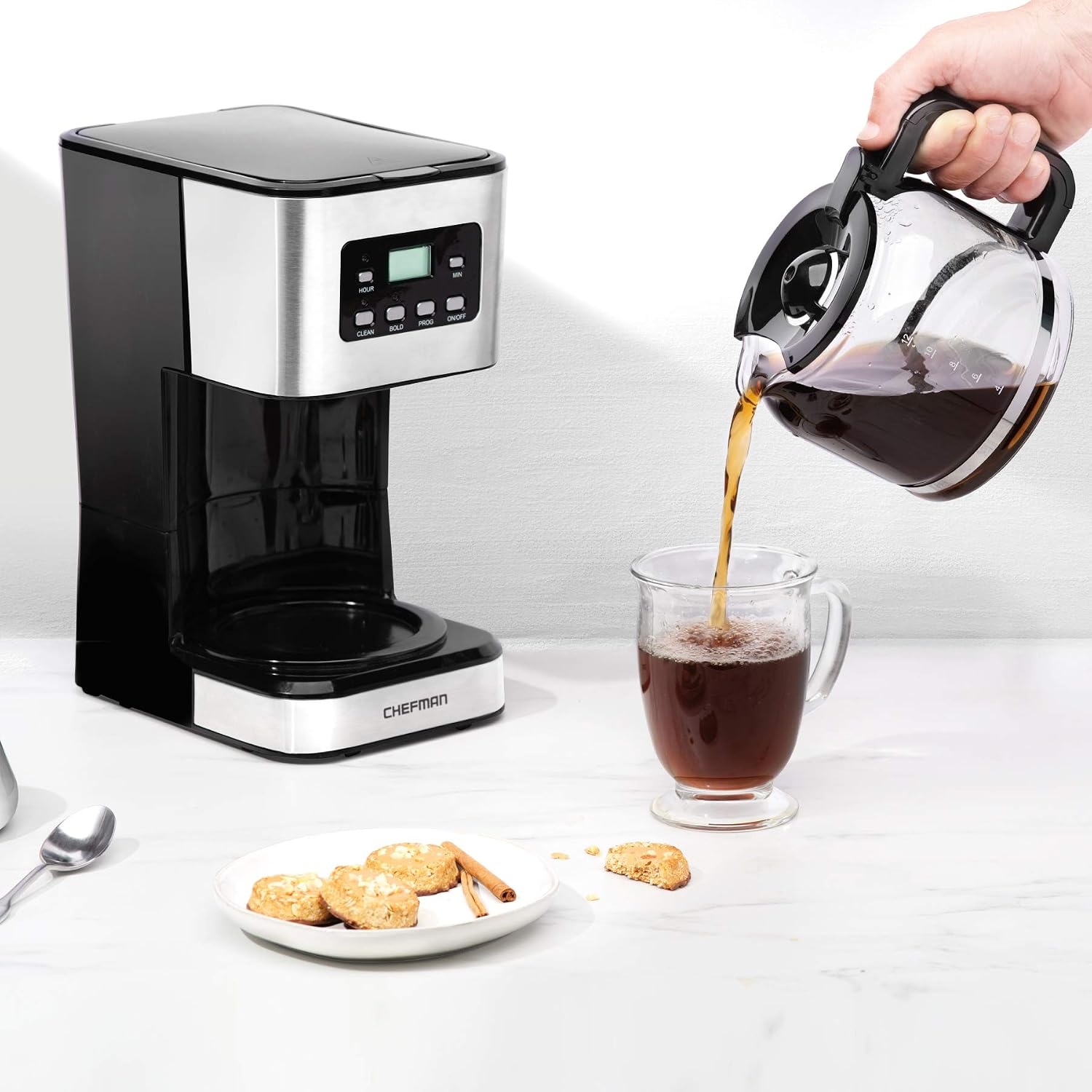 image:imageChefman Caffeinator Single Serve Coffee Maker Brew Kcups amp Grounds Drip Coffee Machine with Brew Strength Settings Iced Coffee Function 45 oz Removable Water ReservoirStainless Steel