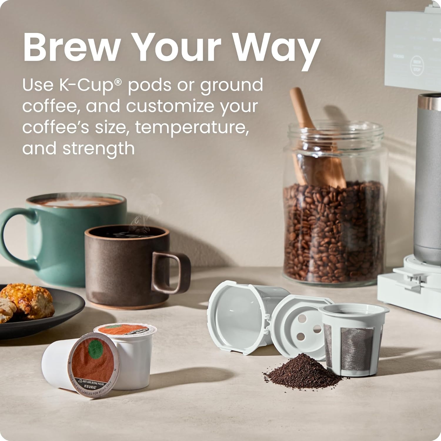 image:imageChefman Caffeinator Single Serve Coffee Maker Brew Kcups amp Grounds Drip Coffee Machine with Brew Strength Settings Iced Coffee Function 45 oz Removable Water ReservoirConcrete