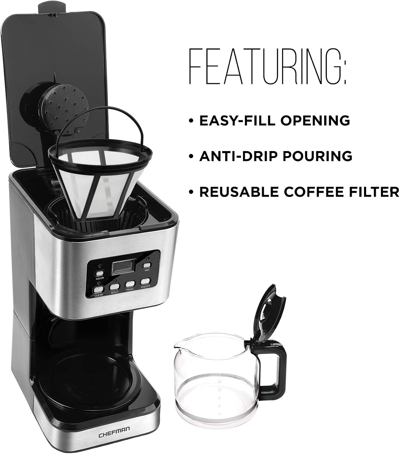 image:imageChefman Caffeinator Single Serve Coffee Maker Brew Kcups amp Grounds Drip Coffee Machine with Brew Strength Settings Iced Coffee Function 45 oz Removable Water ReservoirStainless Steel