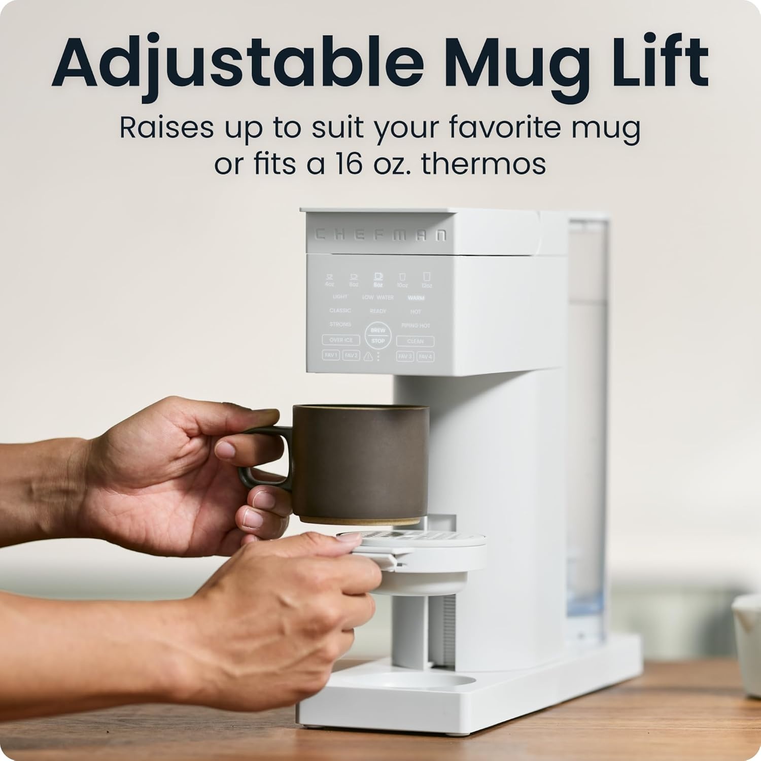 image:imageChefman Caffeinator Single Serve Coffee Maker Brew Kcups amp Grounds Drip Coffee Machine with Brew Strength Settings Iced Coffee Function 45 oz Removable Water ReservoirConcrete