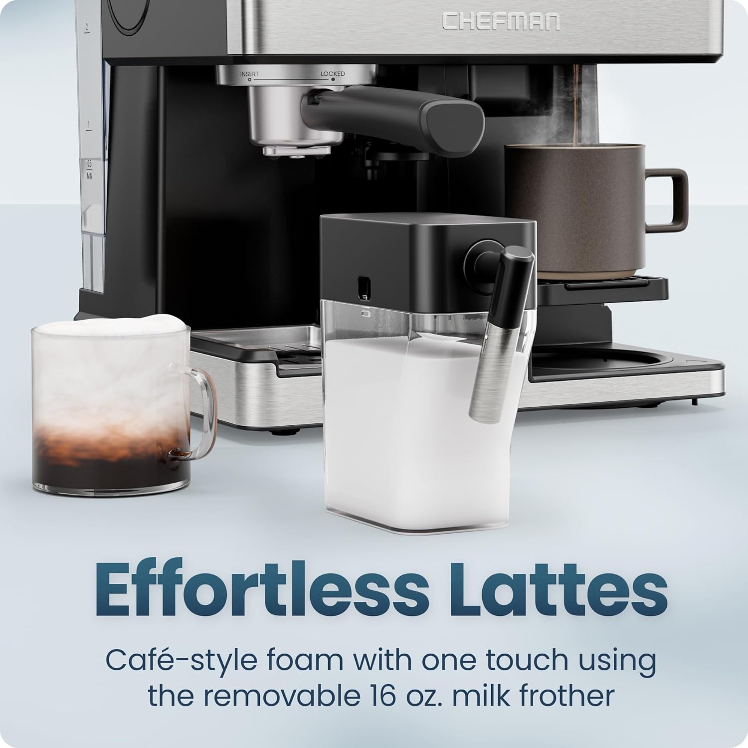 image:imageChefman Coffee Maker Espresso Machine Combo OmniBrew 8in1 Coffee Station with Automatic Milk Frother for Lattes Cappuccinos Macchiatos 12Cup Carafe and 3L Removable Water Tank Black