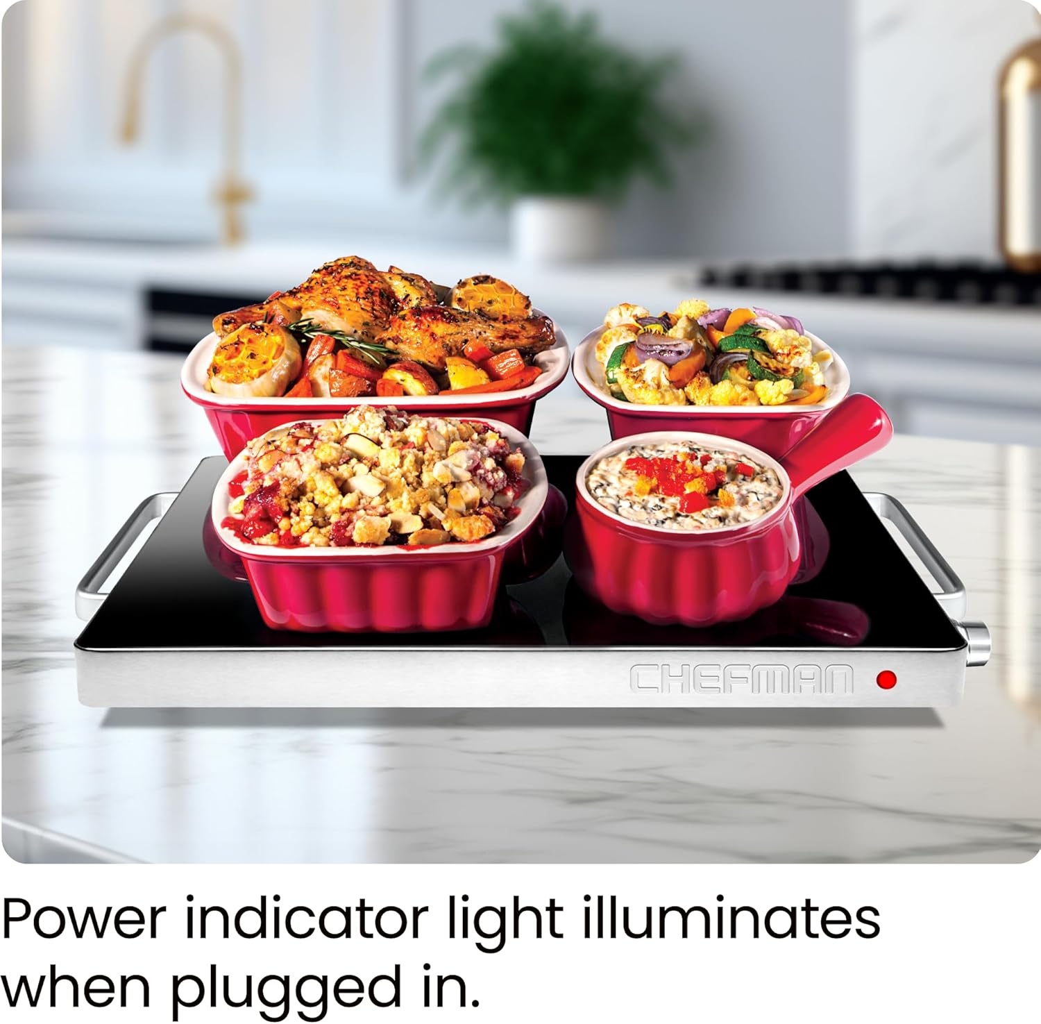 image:imageChefman Compact Glasstop Warming Tray with Adjustable Temperature Control Perfect for Buffets Restaurants Parties Events Home Dinners and Travel Mini 15x12 Inch Surface Keeps Food Hot BlackCompact 155 x 12