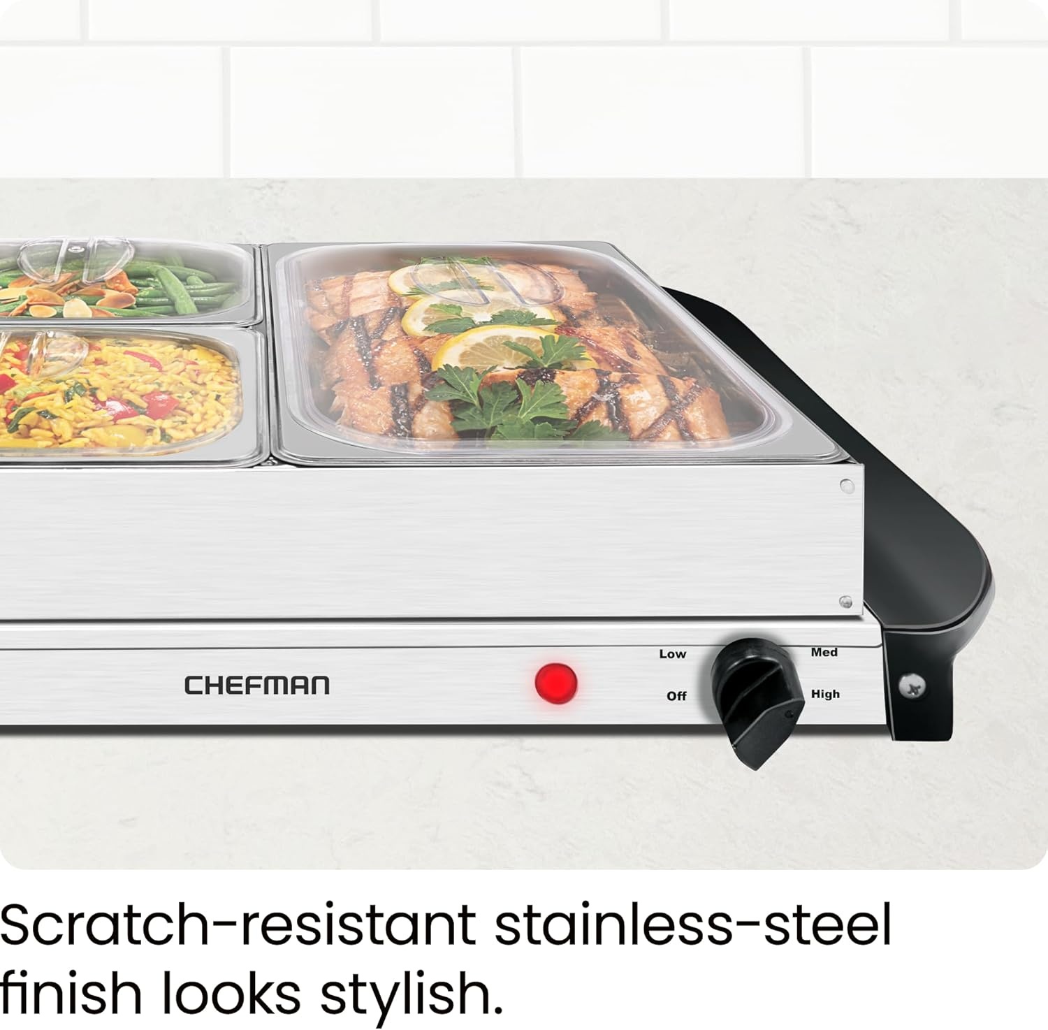 image:imageChefman Compact Glasstop Warming Tray with Adjustable Temperature Control Perfect for Buffets Restaurants Parties Events Home Dinners and Travel Mini 15x12 Inch Surface Keeps Food Hot BlackBuffet 14 x 14