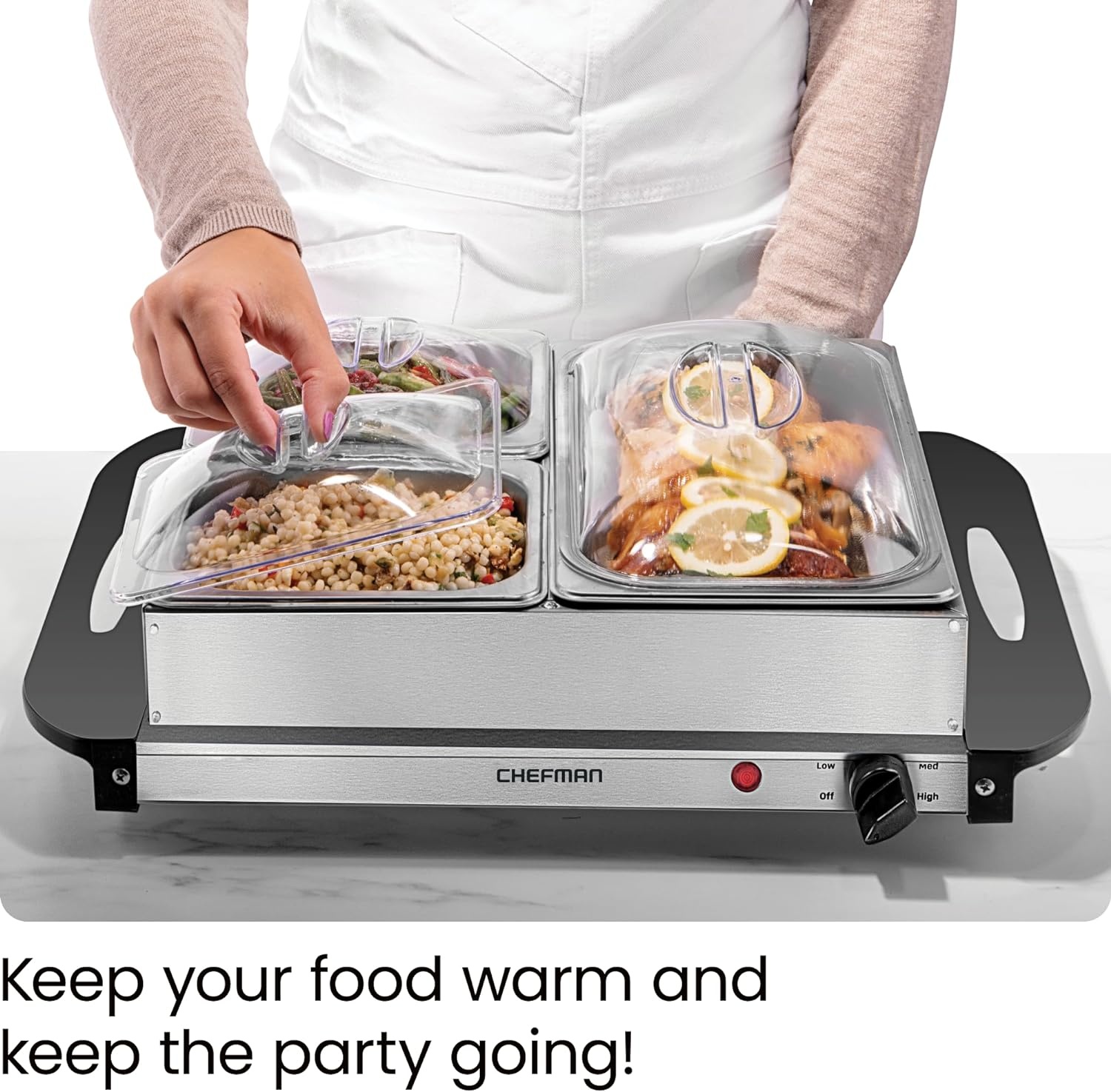 image:imageChefman Compact Glasstop Warming Tray with Adjustable Temperature Control Perfect for Buffets Restaurants Parties Events Home Dinners and Travel Mini 15x12 Inch Surface Keeps Food Hot BlackBuffet 14 x 14