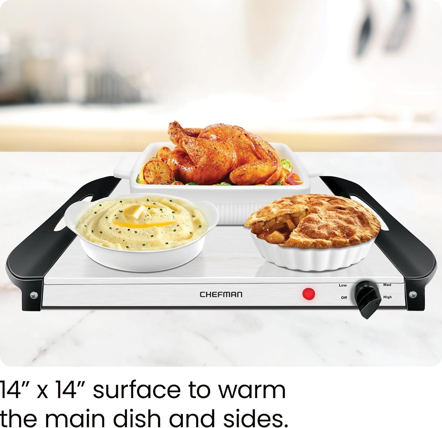 image:imageChefman Compact Glasstop Warming Tray with Adjustable Temperature Control Perfect for Buffets Restaurants Parties Events Home Dinners and Travel Mini 15x12 Inch Surface Keeps Food Hot BlackBuffet 14 x 14