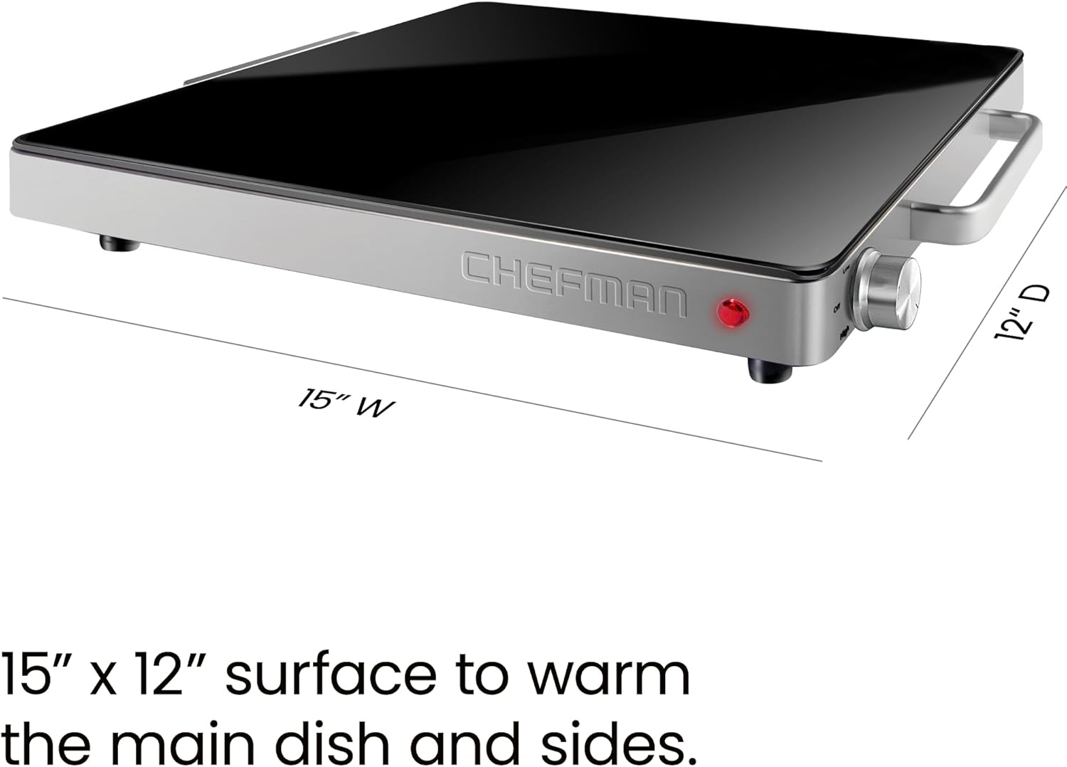 image:imageChefman Compact Glasstop Warming Tray with Adjustable Temperature Control Perfect for Buffets Restaurants Parties Events Home Dinners and Travel Mini 15x12 Inch Surface Keeps Food Hot BlackCompact 155 x 12