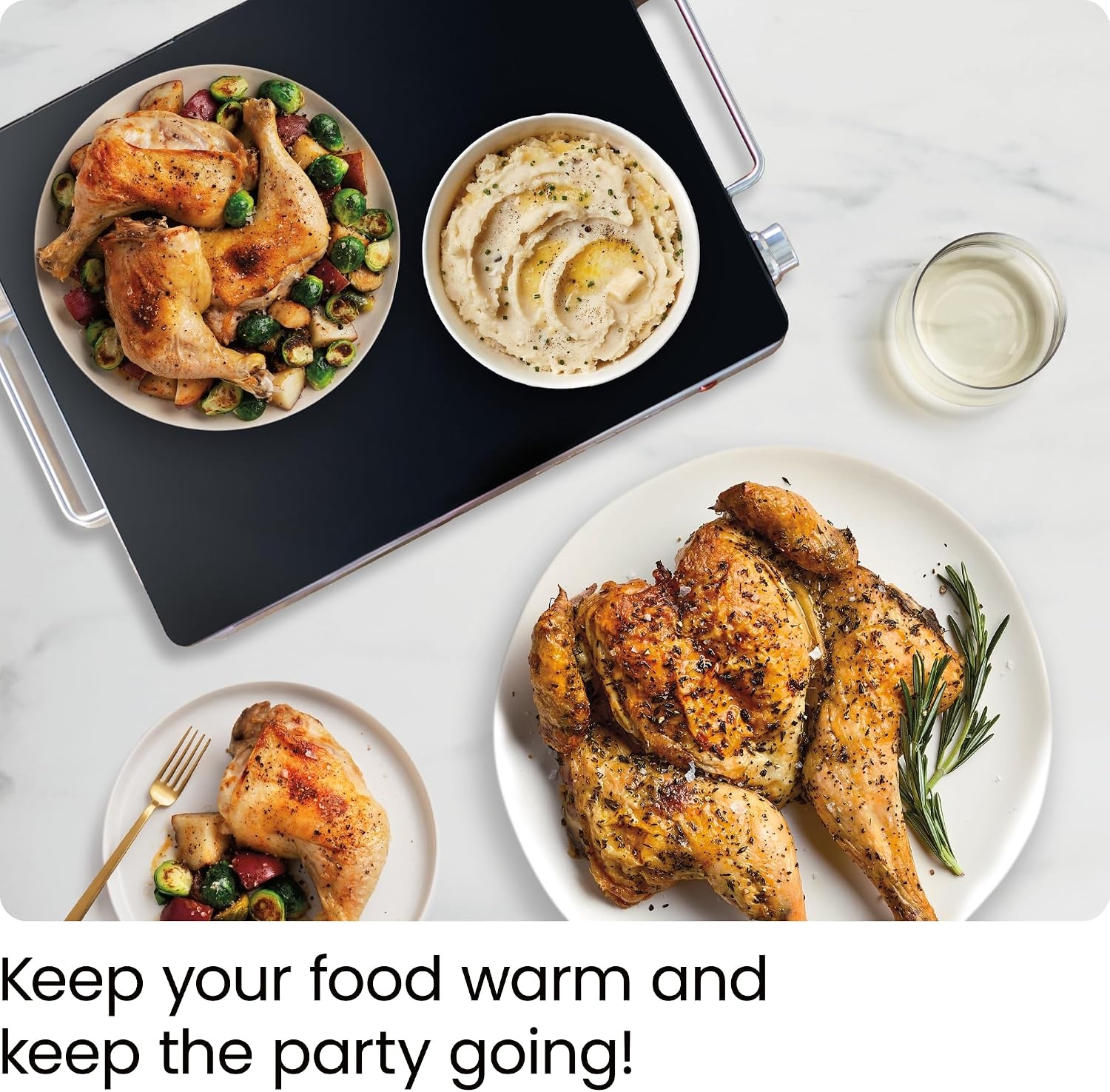 image:imageChefman Compact Glasstop Warming Tray with Adjustable Temperature Control Perfect for Buffets Restaurants Parties Events Home Dinners and Travel Mini 15x12 Inch Surface Keeps Food Hot BlackCompact 155 x 12