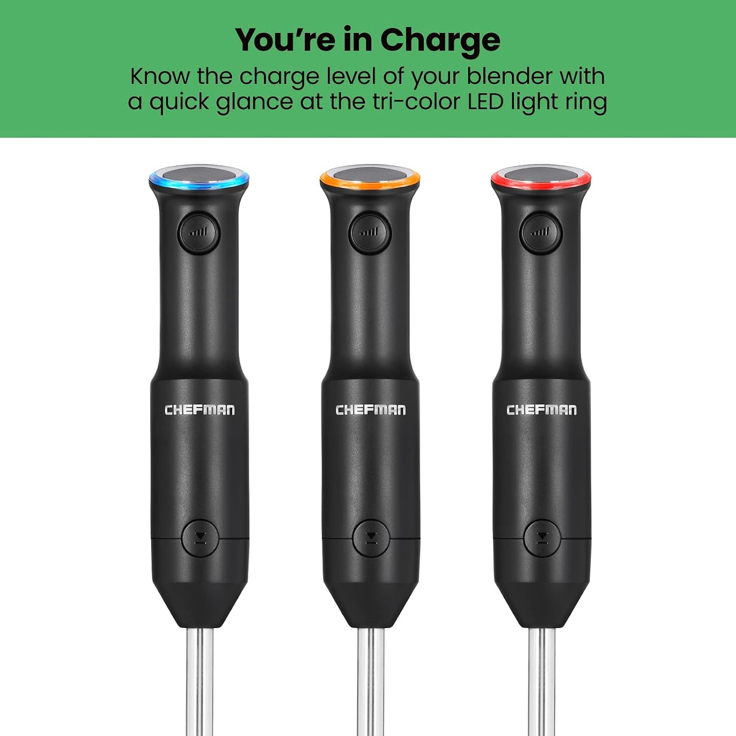 image:imageChefman Cordless Portable Immersion Blender with OneTouch Speed Control Quick Mix for Shakes Smoothies Soups Dips Sauces Black Stainless Steel Blades BPAFree Dishwasher Safe