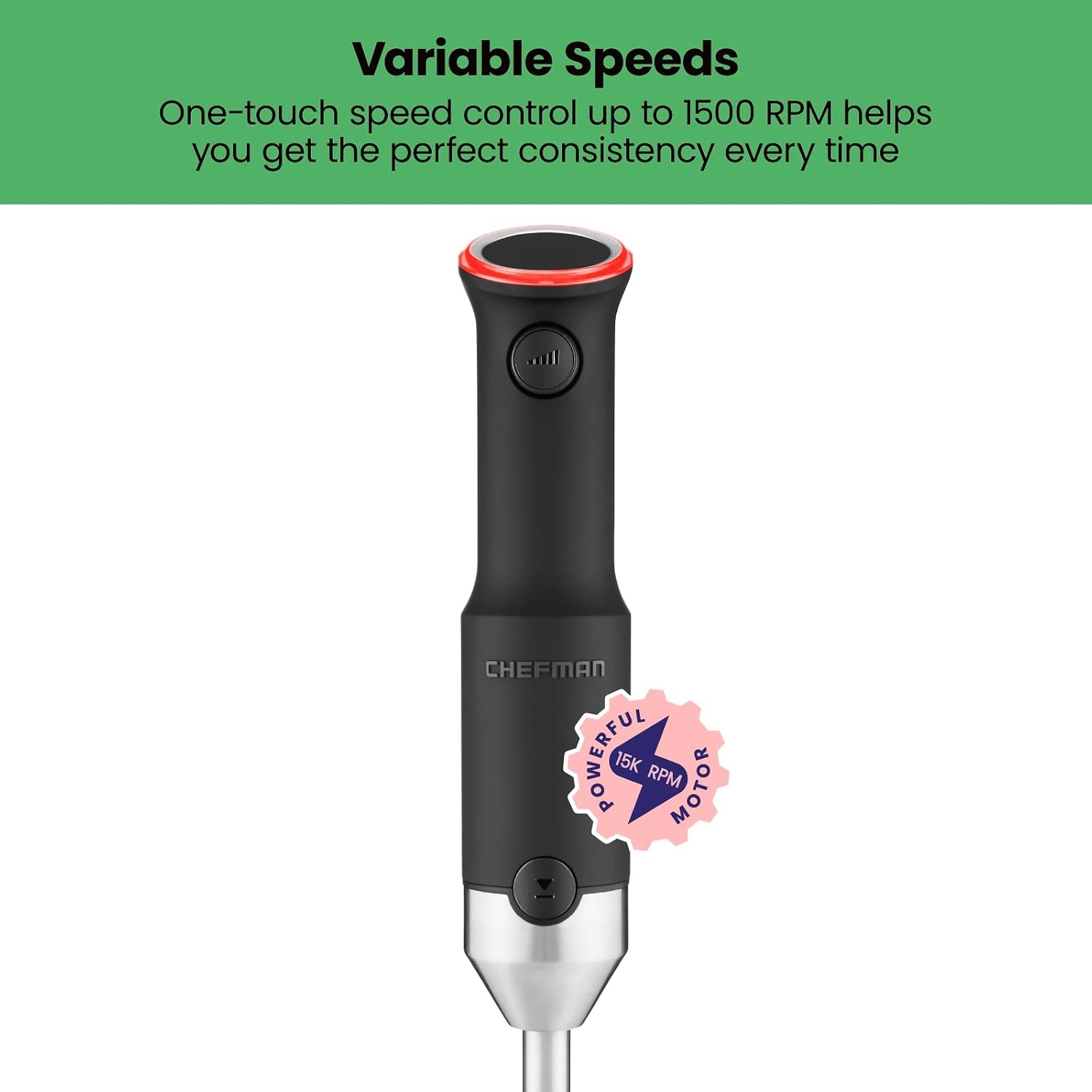 image:imageChefman Cordless Power Portable Immersion Blender Ice Crushing Power with OneTouch Speed Control USB Charging Quickly Mixes Smoothies Purees Soups Dips Sauces Storage Case Stainless SteelCordless Blender