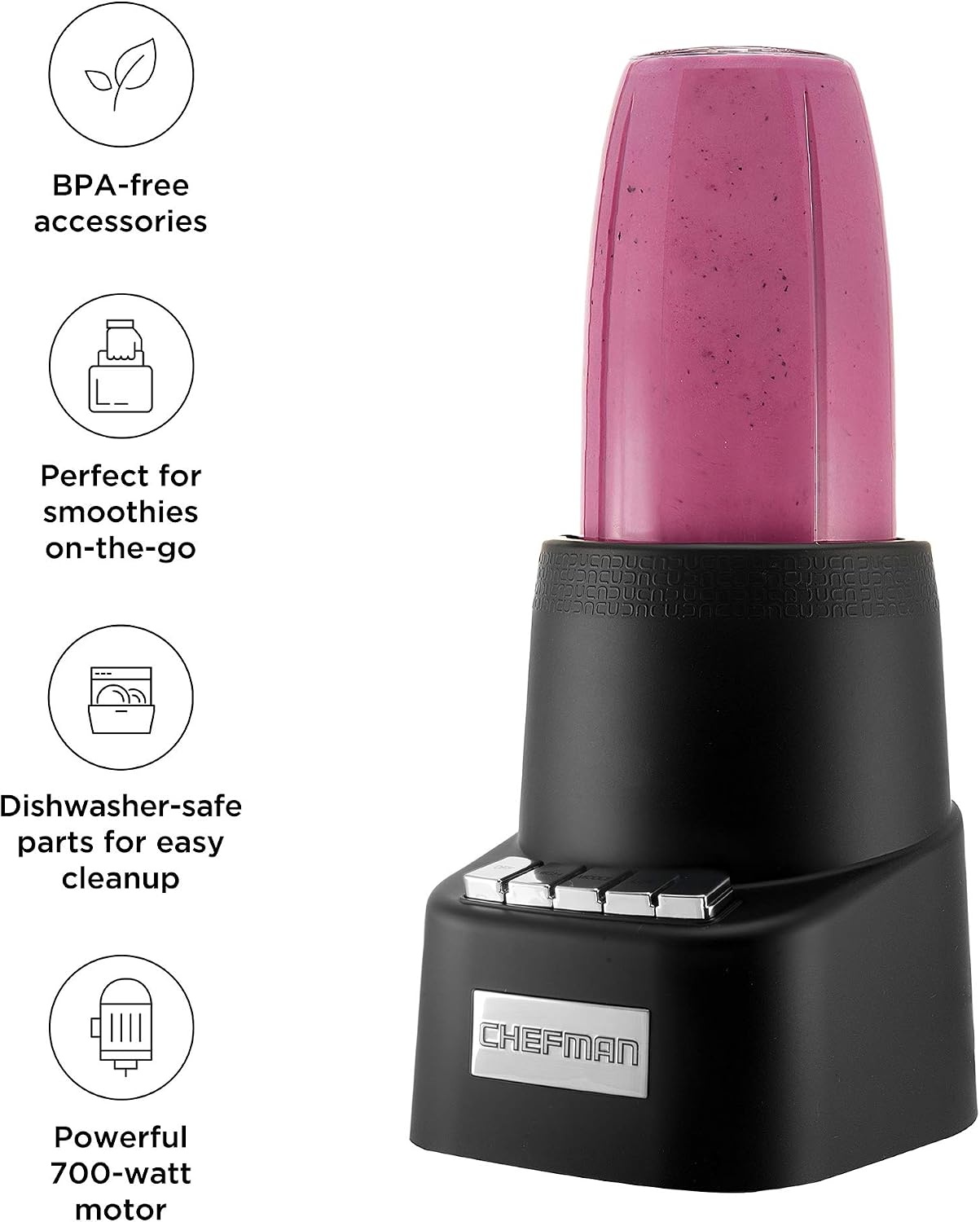 image:imageChefman Countertop Travel Dynamic Blending System 12Piece Set 3 Programmed Speeds amp Pulse Easy Ice Crushing for Shakes amp Smoothies DishwasherSafe 32Oz Pitcher 12Oz amp 2 24Oz Tumblers Black