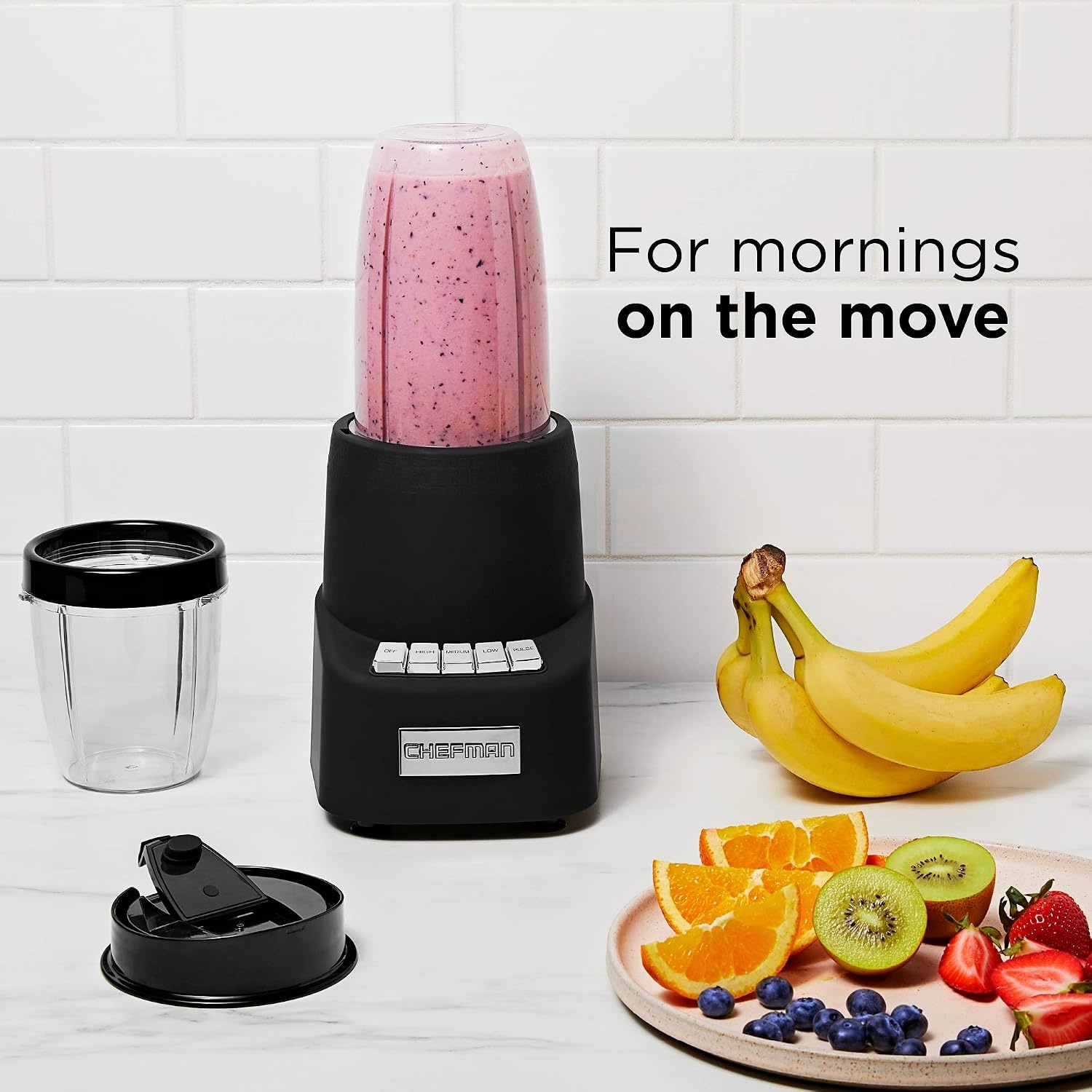image:imageChefman Countertop Travel Dynamic Blending System 12Piece Set 3 Programmed Speeds amp Pulse Easy Ice Crushing for Shakes amp Smoothies DishwasherSafe 32Oz Pitcher 12Oz amp 2 24Oz Tumblers Black