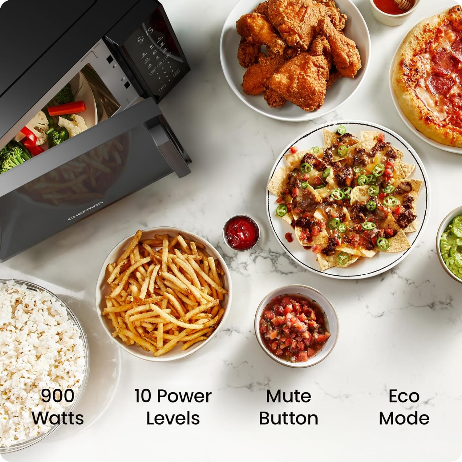 image:imageChefman Countertop Microwave Oven 07 Cu Ft 700 Watts with 10 Power Levels 6 Cooking Presets with OneTouch Express Cook Eco Mode Child Safety Lock amp Mute Button BlackBlack