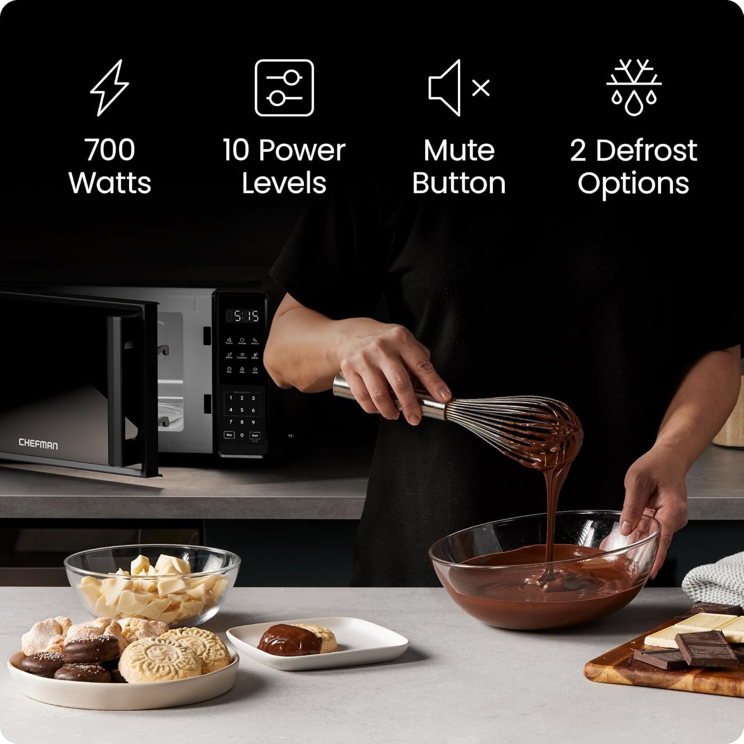 image:imageChefman Countertop Microwave Oven 07 Cu Ft 700 Watts with 10 Power Levels 6 Cooking Presets with OneTouch Express Cook Eco Mode Child Safety Lock amp Mute Button BlackBlack