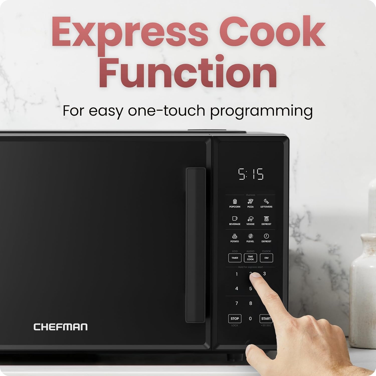 image:imageChefman Countertop Microwave Oven 07 Cu Ft 700 Watts with 10 Power Levels 6 Cooking Presets with OneTouch Express Cook Eco Mode Child Safety Lock amp Mute Button BlackBlack
