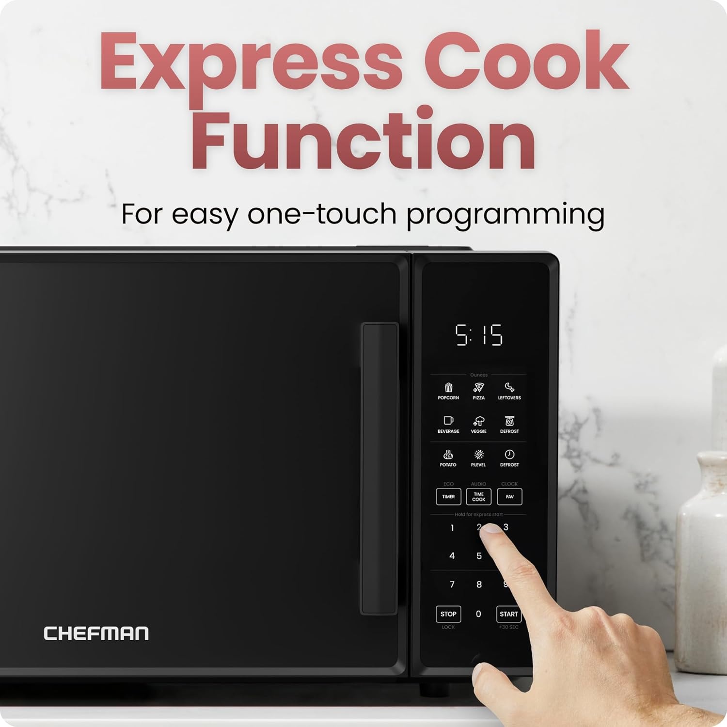 image:imageChefman Countertop Microwave Oven 07 Cu Ft 700 Watts with 10 Power Levels 6 Cooking Presets with OneTouch Express Cook Eco Mode Child Safety Lock amp Mute Button BlackBlack