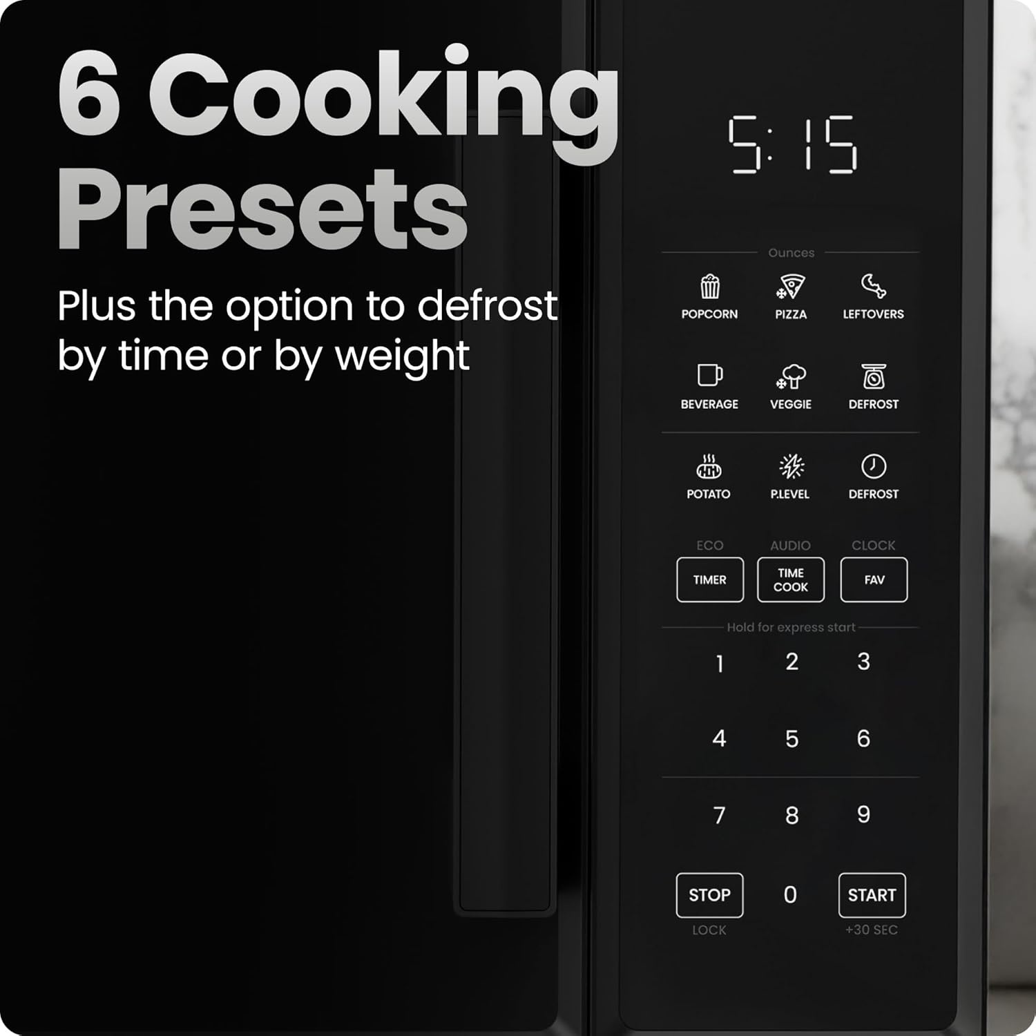 image:imageChefman Countertop Microwave Oven 07 Cu Ft 700 Watts with 10 Power Levels 6 Cooking Presets with OneTouch Express Cook Eco Mode Child Safety Lock amp Mute Button BlackBlack