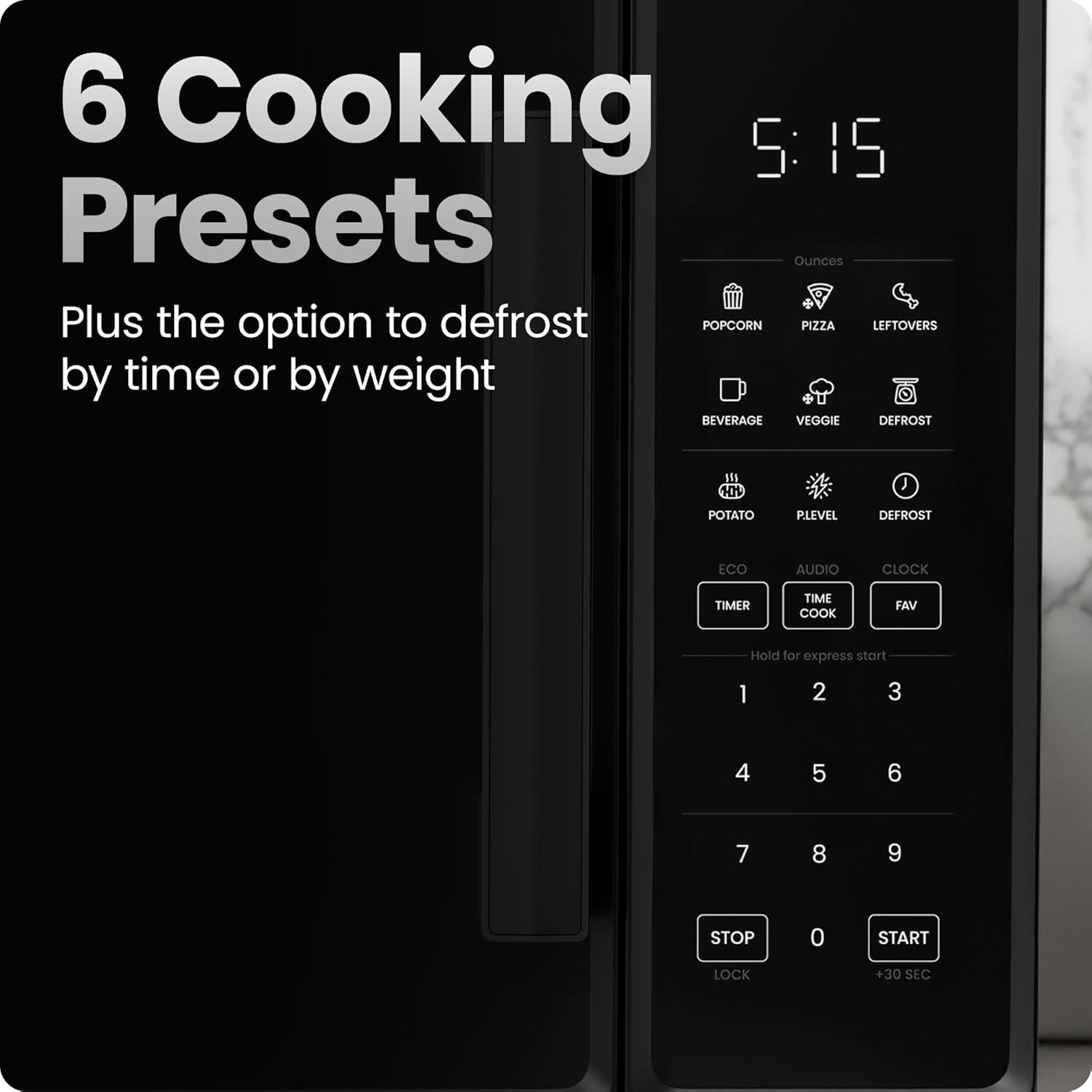 image:imageChefman Countertop Microwave Oven 07 Cu Ft 700 Watts with 10 Power Levels 6 Cooking Presets with OneTouch Express Cook Eco Mode Child Safety Lock amp Mute Button BlackBlack
