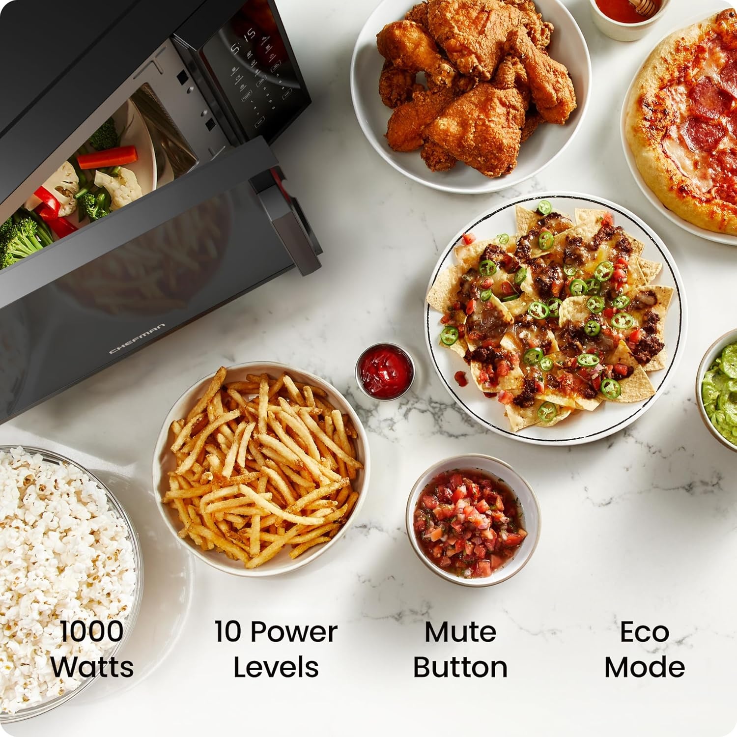 image:imageChefman Countertop Microwave Oven 07 Cu Ft 700 Watts with 10 Power Levels 6 Cooking Presets with OneTouch Express Cook Eco Mode Child Safety Lock amp Mute Button BlackBlack