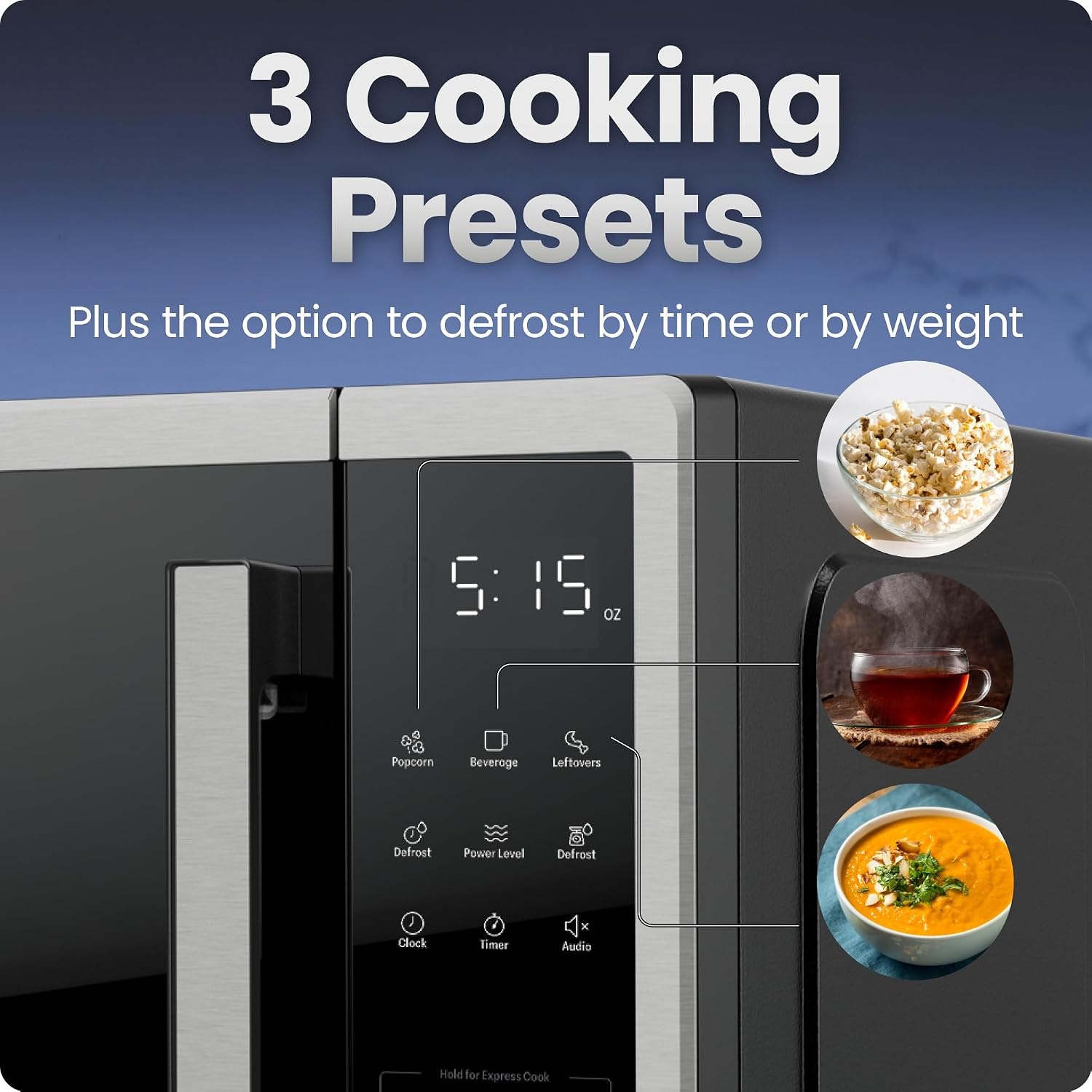 image:imageChefman Countertop Microwave Oven 09 Cu Ft 1000 Watts with 10 Power Levels 3 Cooking Presets with OneTouch Express Cook 2 Defrost Settings Child Safety Lock amp Mute Button Stainless Steel11 Cu Ft