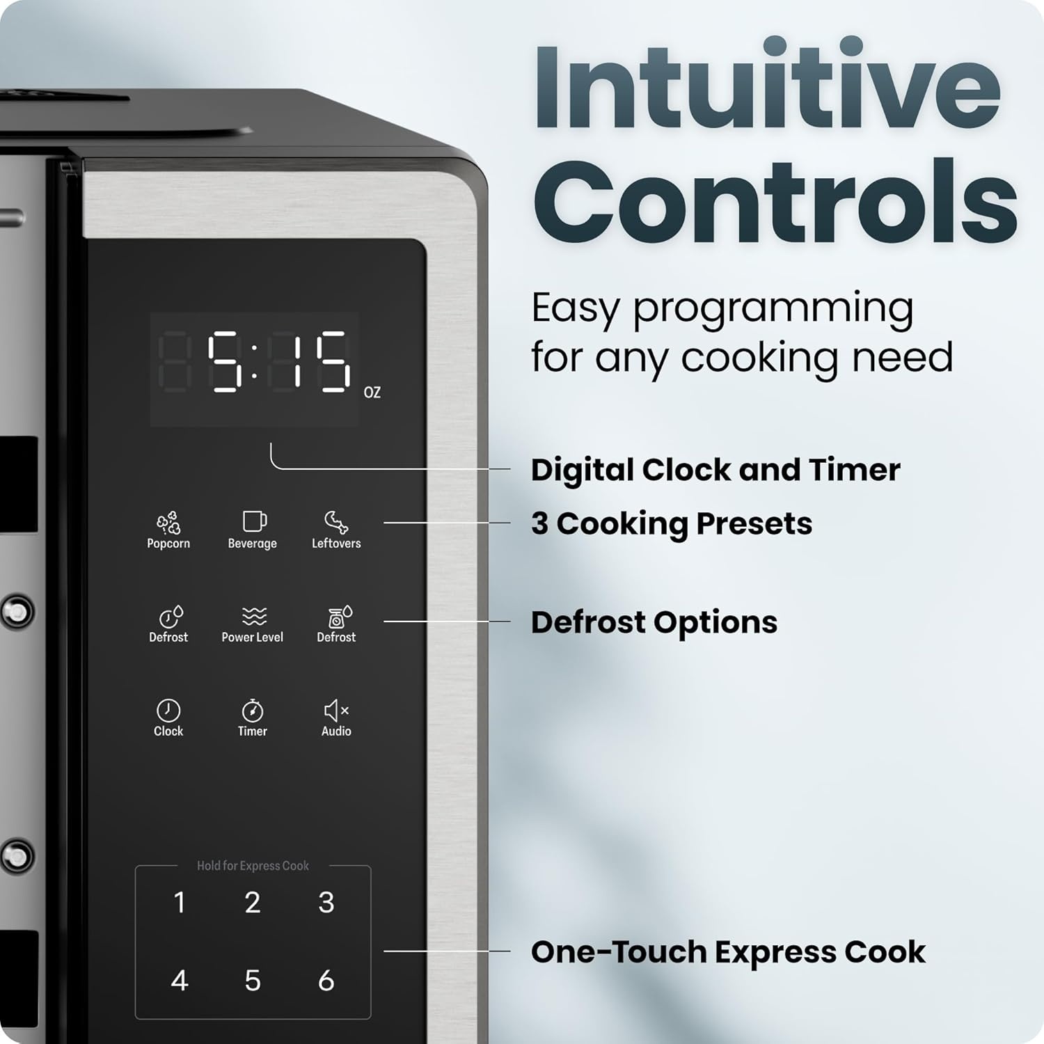 image:imageChefman Countertop Microwave Oven 09 Cu Ft 1000 Watts with 10 Power Levels 3 Cooking Presets with OneTouch Express Cook 2 Defrost Settings Child Safety Lock amp Mute Button Stainless Steel11 Cu Ft