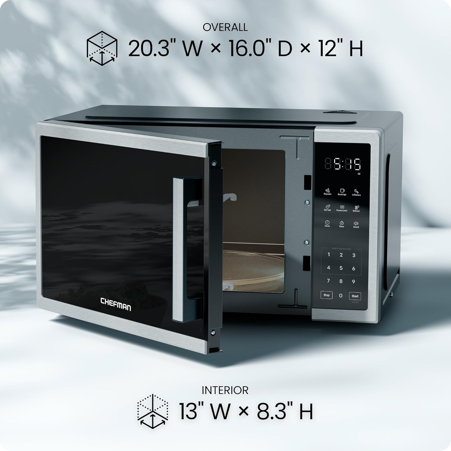image:imageChefman Countertop Microwave Oven 09 Cu Ft 1000 Watts with 10 Power Levels 3 Cooking Presets with OneTouch Express Cook 2 Defrost Settings Child Safety Lock amp Mute Button Stainless Steel11 Cu Ft