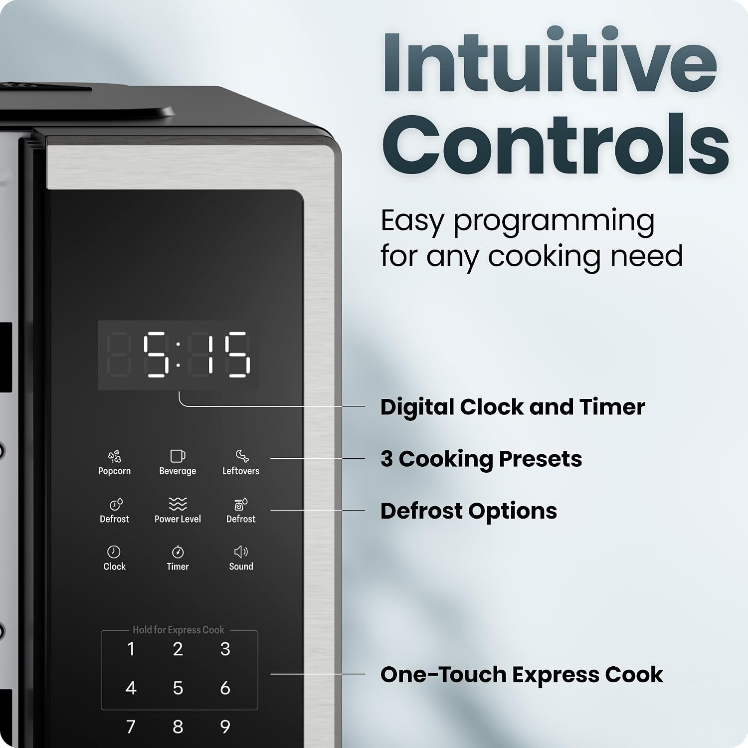 image:imageChefman Countertop Microwave Oven 09 Cu Ft 1000 Watts with 10 Power Levels 3 Cooking Presets with OneTouch Express Cook 2 Defrost Settings Child Safety Lock amp Mute Button Stainless Steel09 Cu Ft